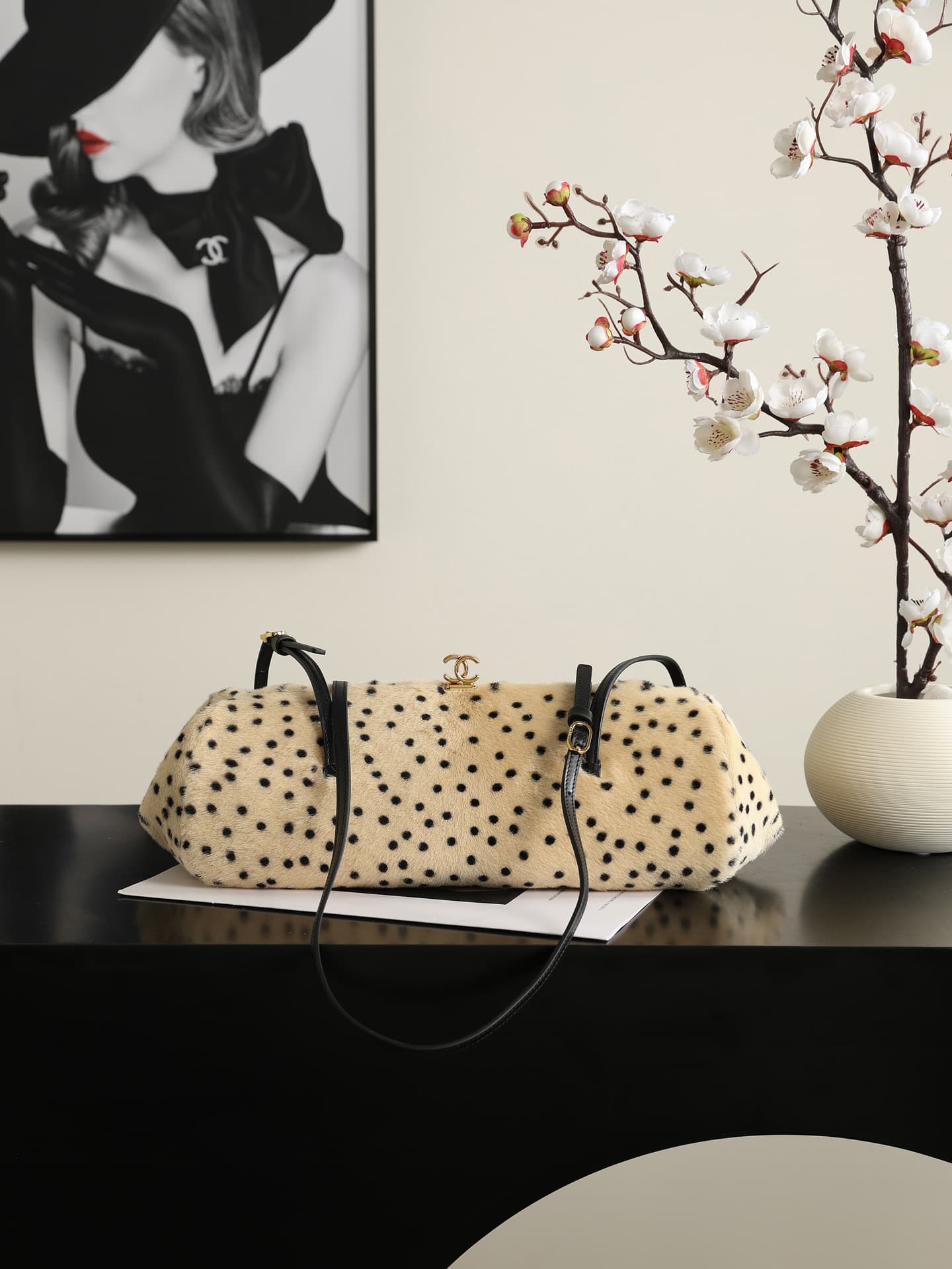 Chanel Cheetah-print Calf Hair Coco Bowling Bag & Gold-Tone Metal 6434 A