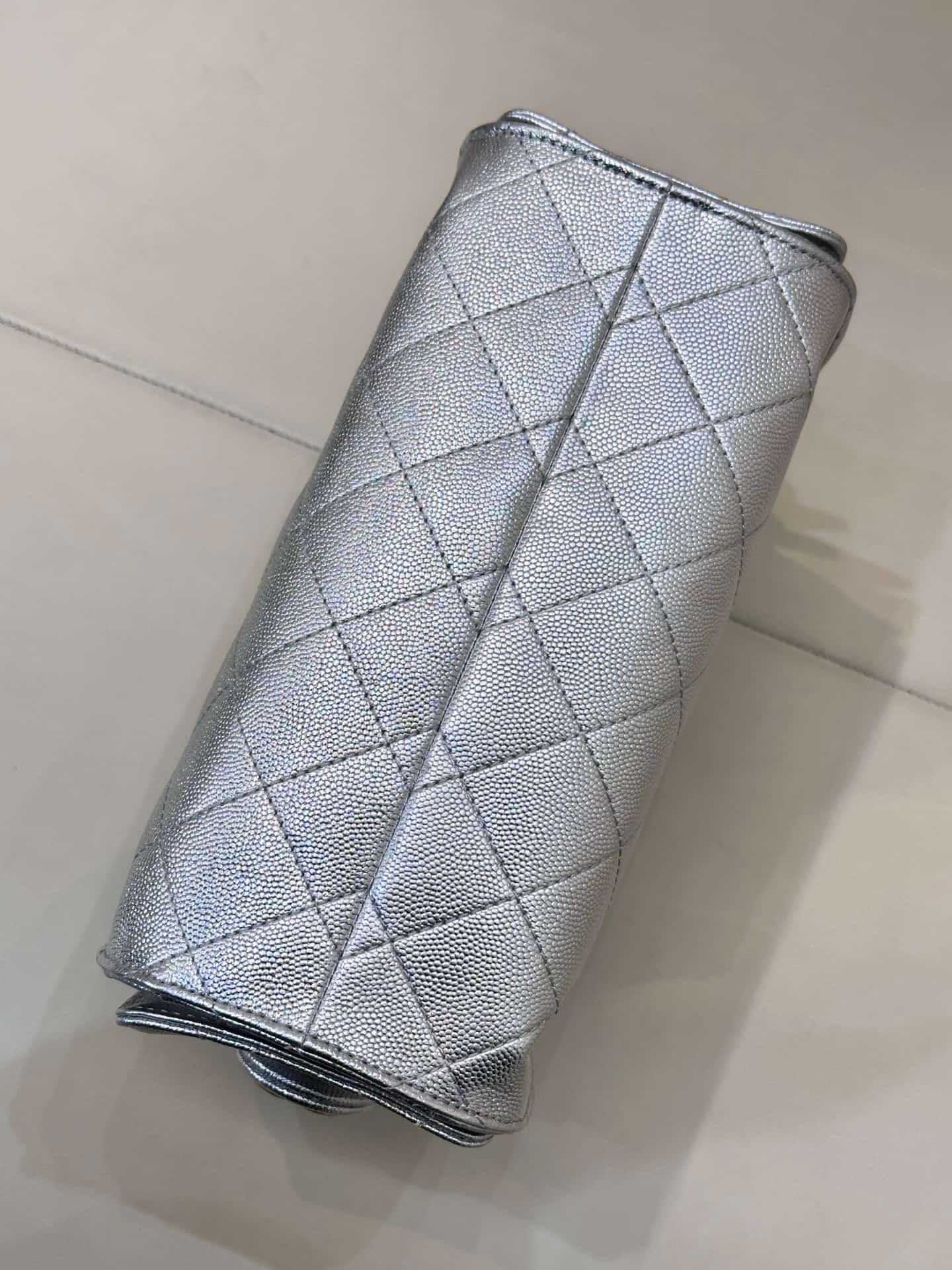 CHANEL 25 Mini Handbag AS5631 Grained Calfskin & Gold-tone Metal Silver TOP
