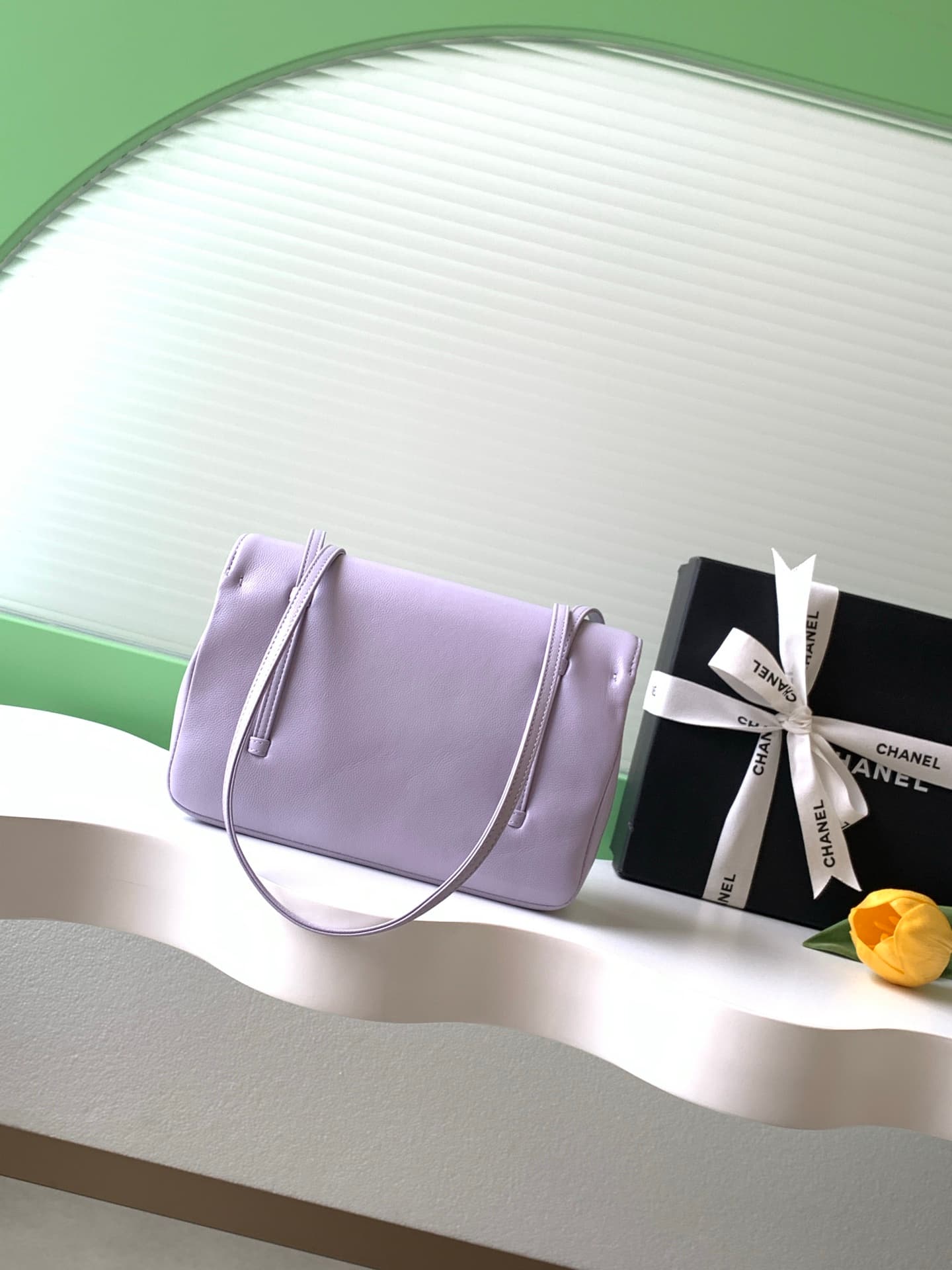 Chanel Small Flap Bag Grained Shiny Calfskin & Gold-Tone Metal AS6130 Light purple High