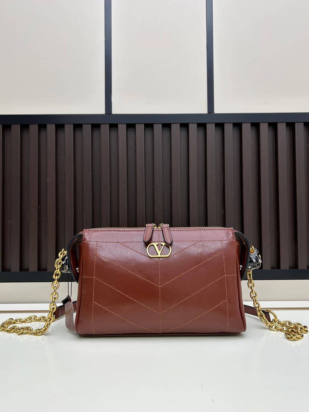Valentino VLogo Garavani Panthea Shoulder Bag Brown Leather Mid
