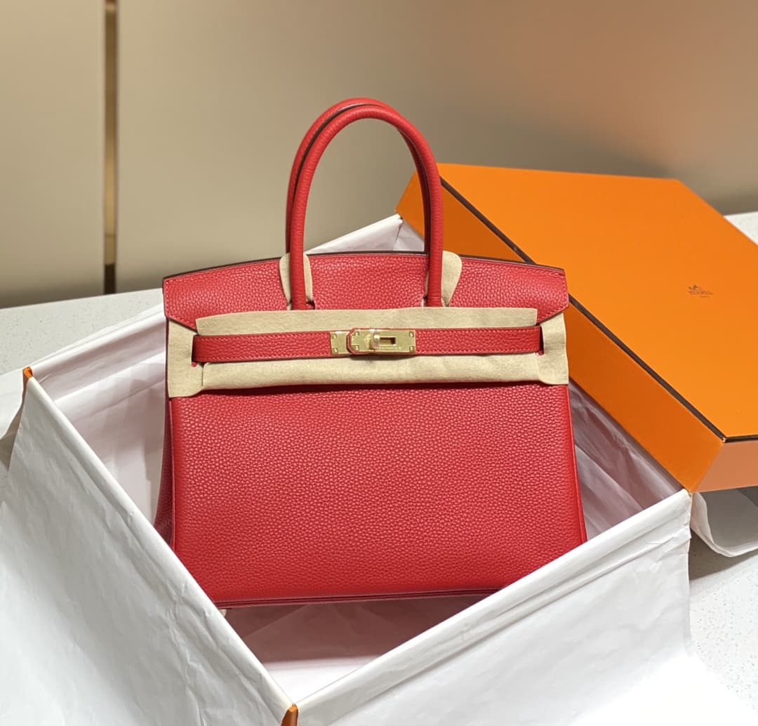 Hermes Birkin 25/30/35cm Bag Calfskin Silver/Gold Metal In Red High