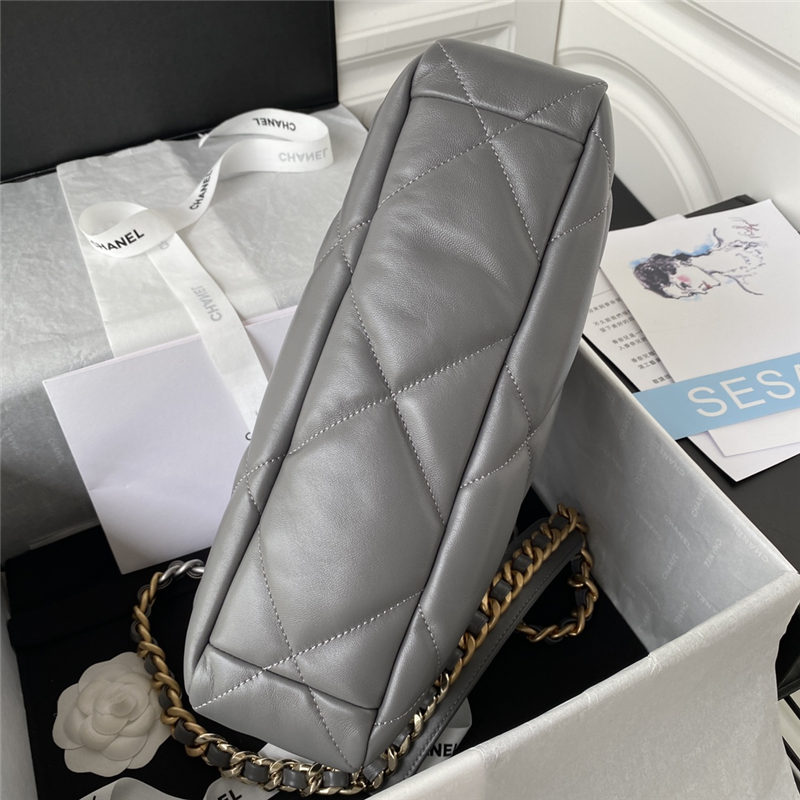 Large Chanel 19 Flap Bag Lambskin Dark Grey Silver High
