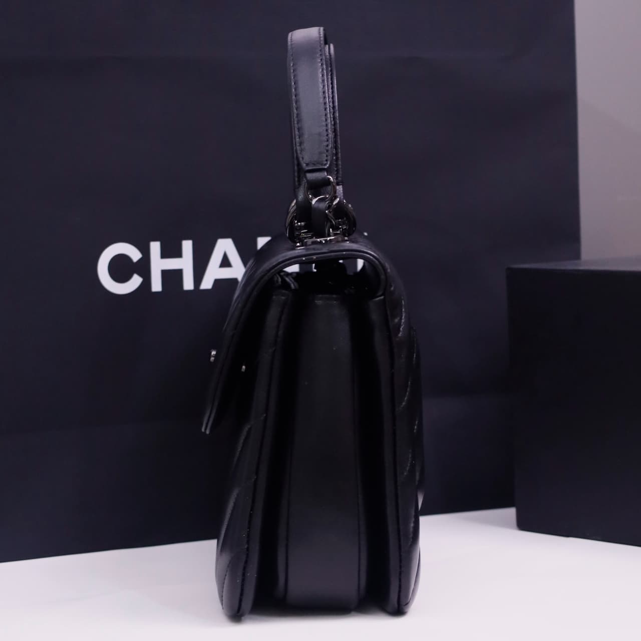 SMALL FLAP BAG WITH TOP HANDLE Lambskin Black Metal Black A