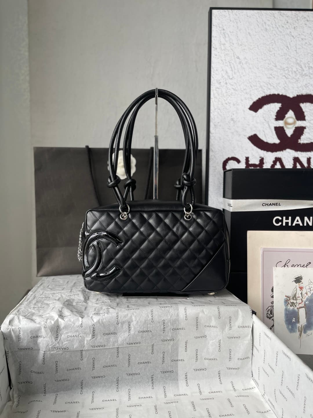 Chanel Cambon Ligne Bowler bag Calfskin & Silver-Tone Metal AS25171 Black High