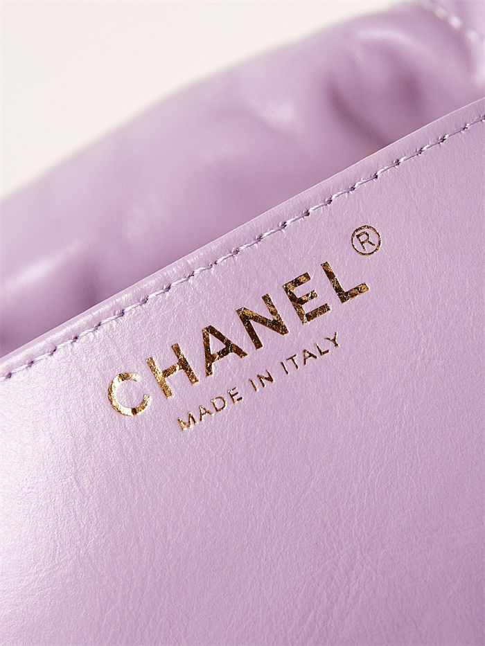 Chanel 22 MINI HANDBAG Shiny Calfskin Purple & Gold-Tone Metal AS3980 A