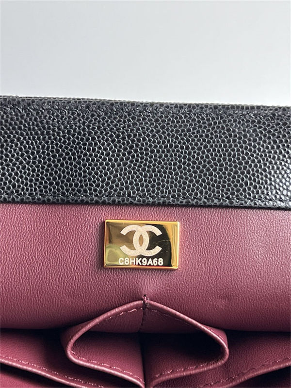 Medium FLAP BAG WITH TOP HANDLE Grained Calfskin Black-binding Gold Metal High