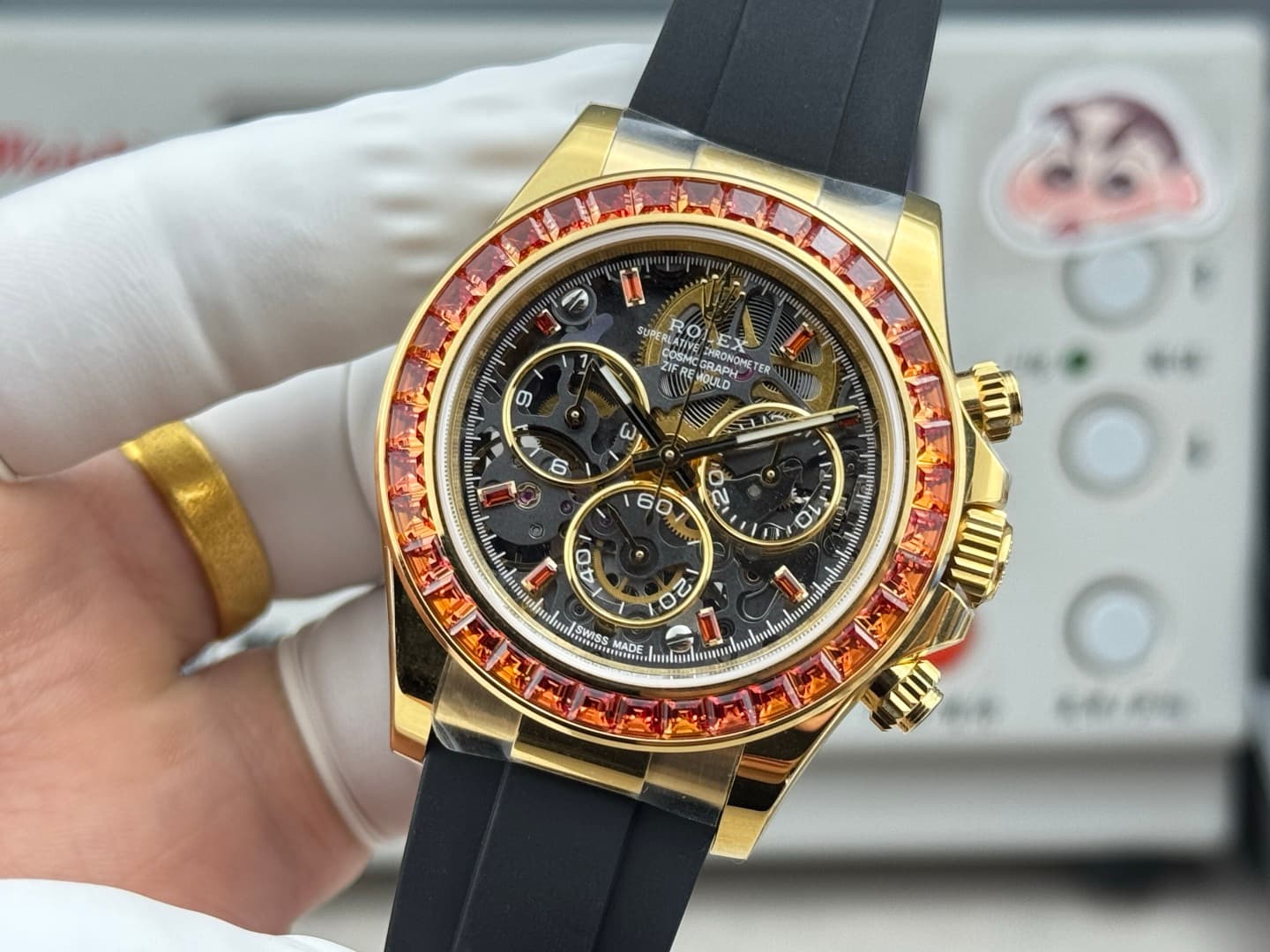 Rolex Daytona Watch with Orange Bezel and Obsidian Dial TOP