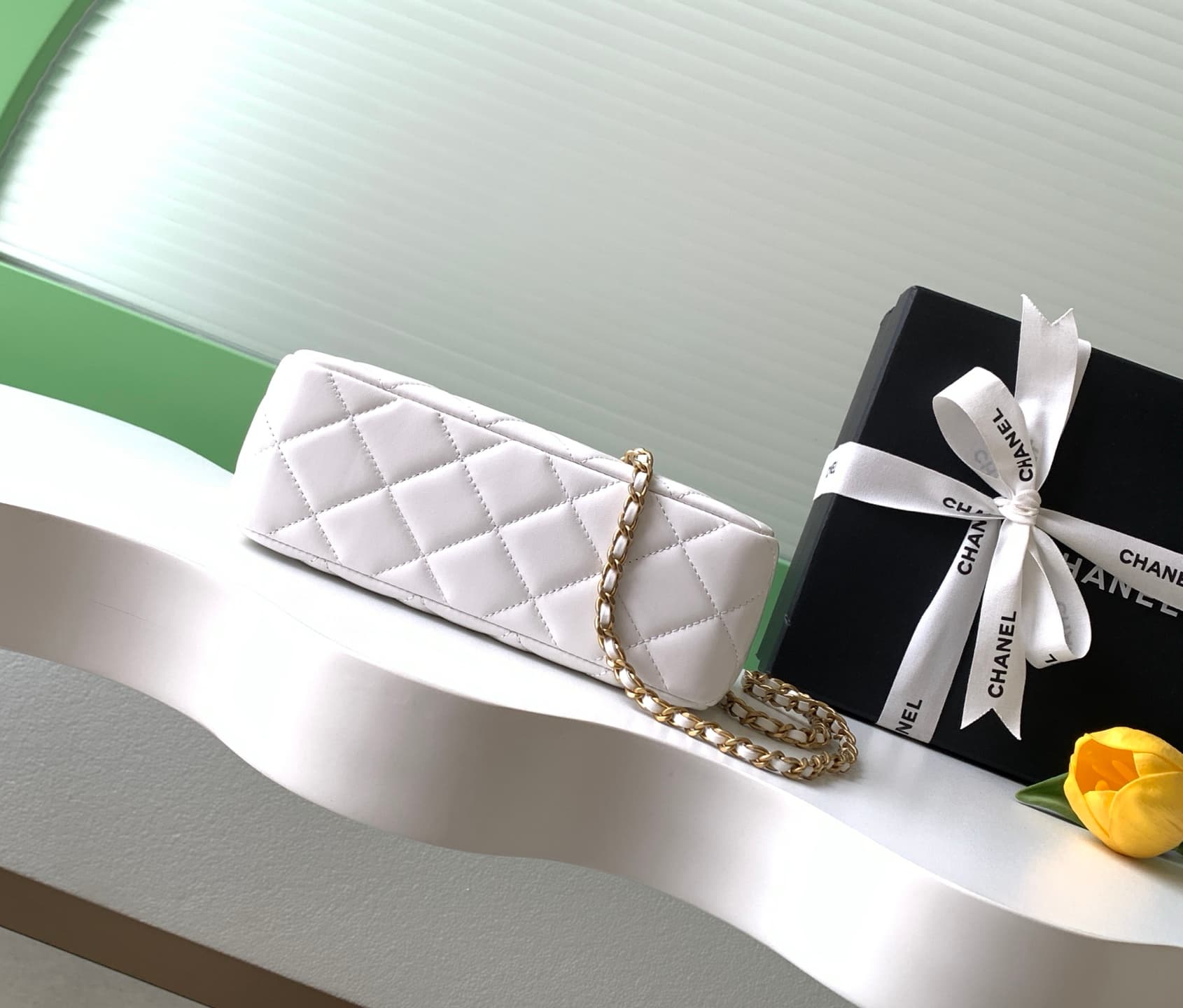 Chanel Pearly Lambskin Imitation Pearls & Gold-Tone Metal White AS5912 A
