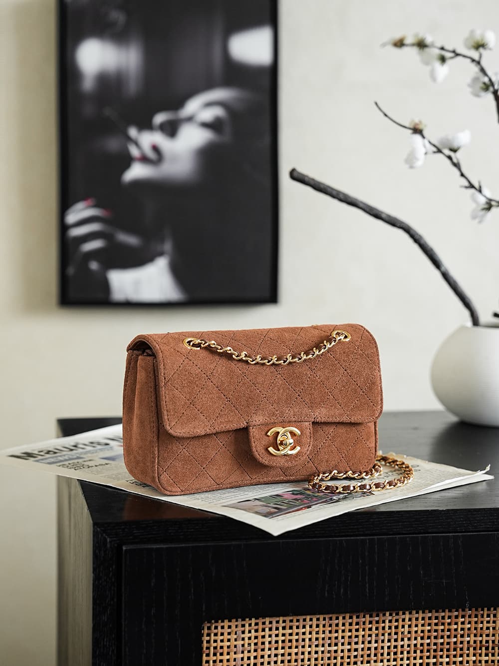 Chanel Maxi Flap bag Suede Calfskin & Gold-Tone Metal Caramel AS6627 A