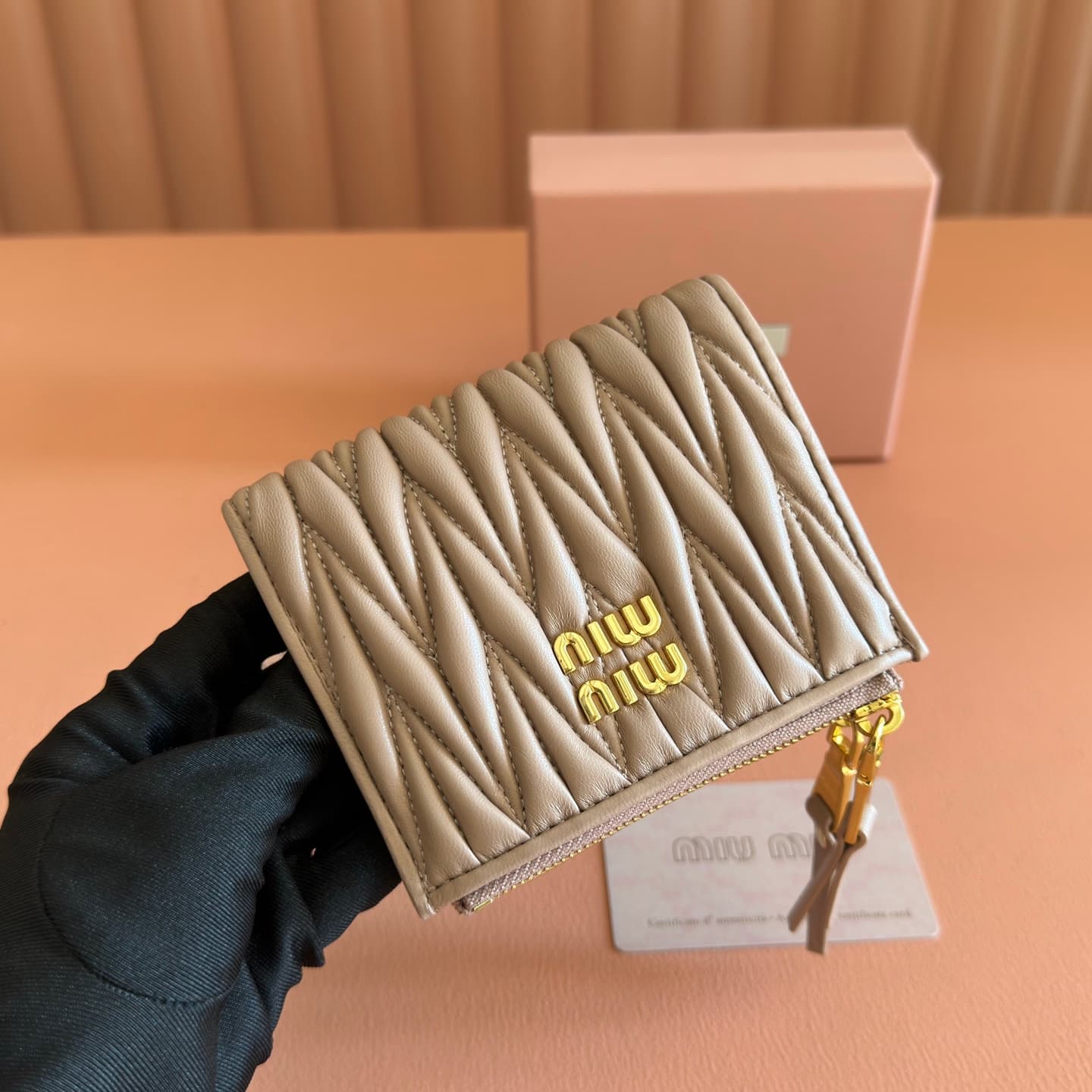 Miu Miu Begonia Powder Pink Matelassé Nappa Leather Wallet 5MV017 TOP