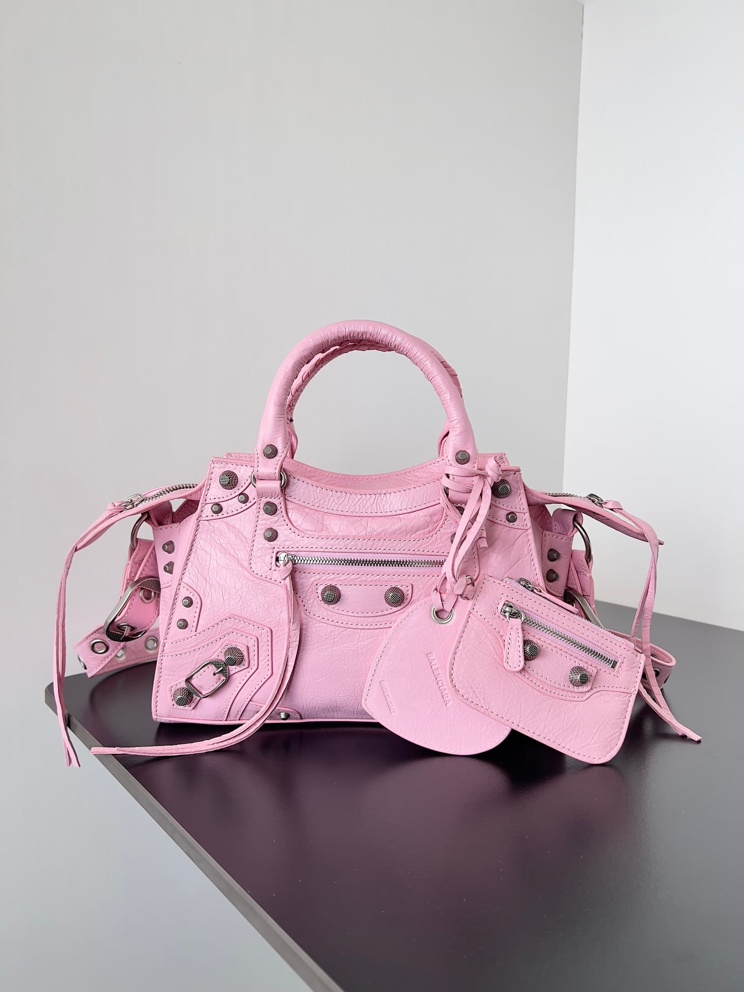 Balenciaga Small Neo Cagole City bag in Pink lambskin leather High