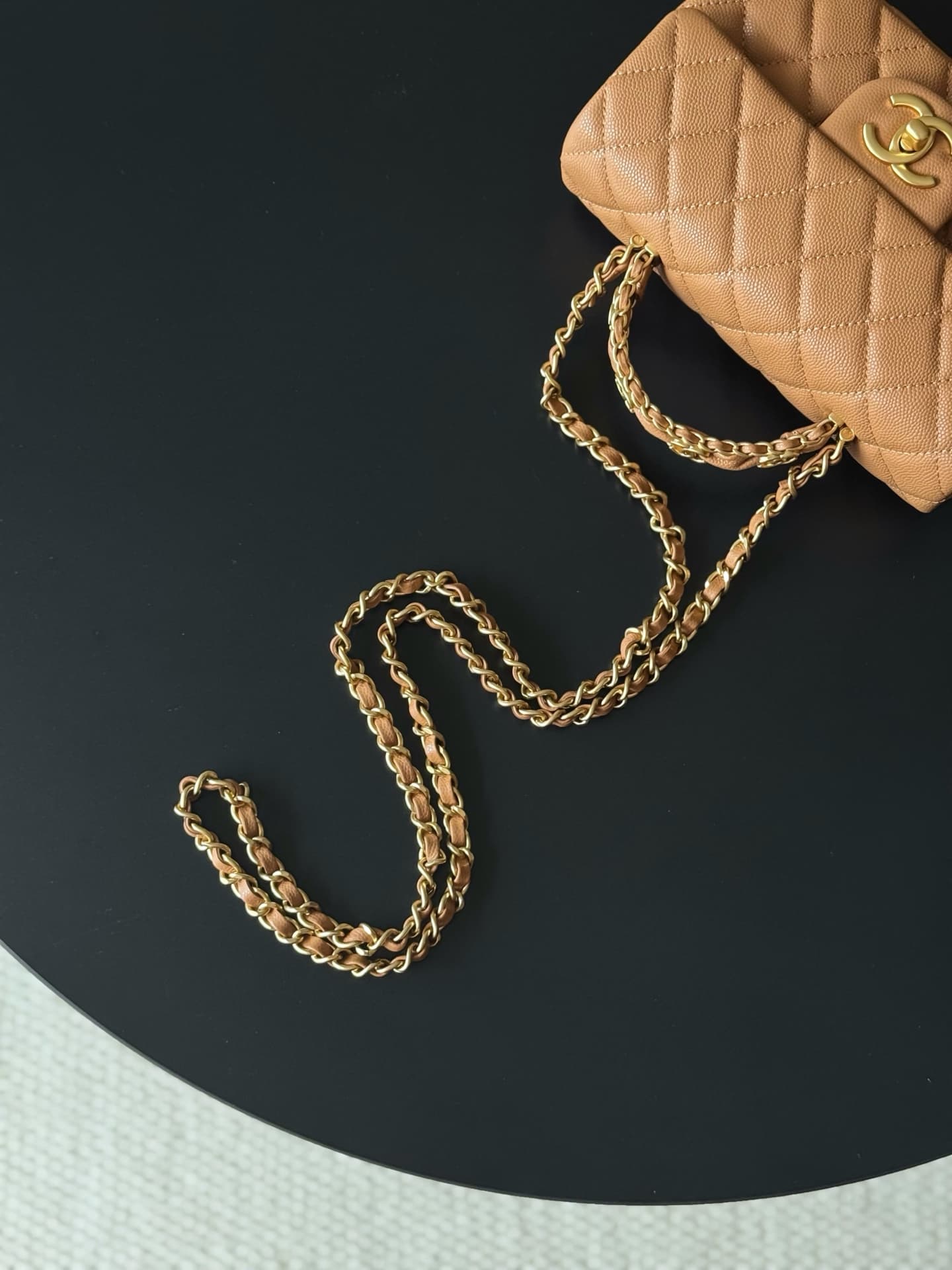 Chanel Mini Flap Bag with Top Handle Grained Shiny Calfskin & Gold-Tone Metal Caramel AS5701 TOP