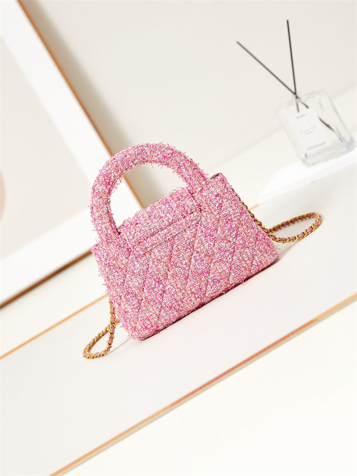 Chanel MINI SHOPPING BAG AS4416 Cotton Tweed & Gold-Tone Metal Pink A