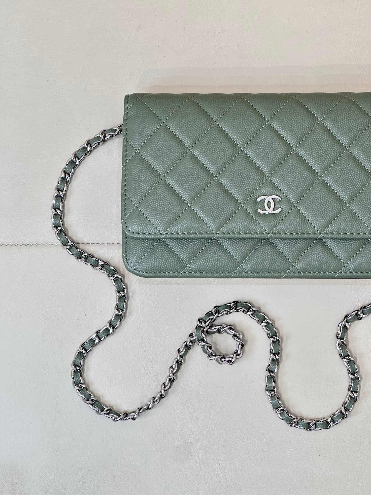 Chanel Wallet on Chain Grained Calfskin& Sliver-tone Metal AP0250 Green TOP