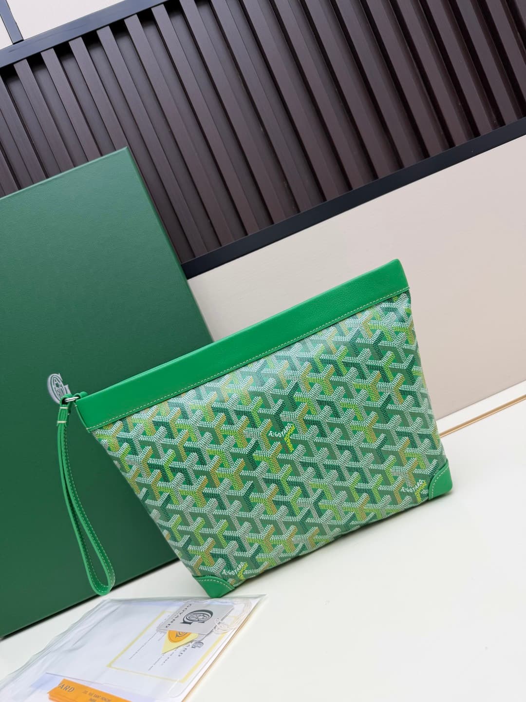 Goyard Conti pouch Goyardine canvas and Chevroches Calfskin Green High