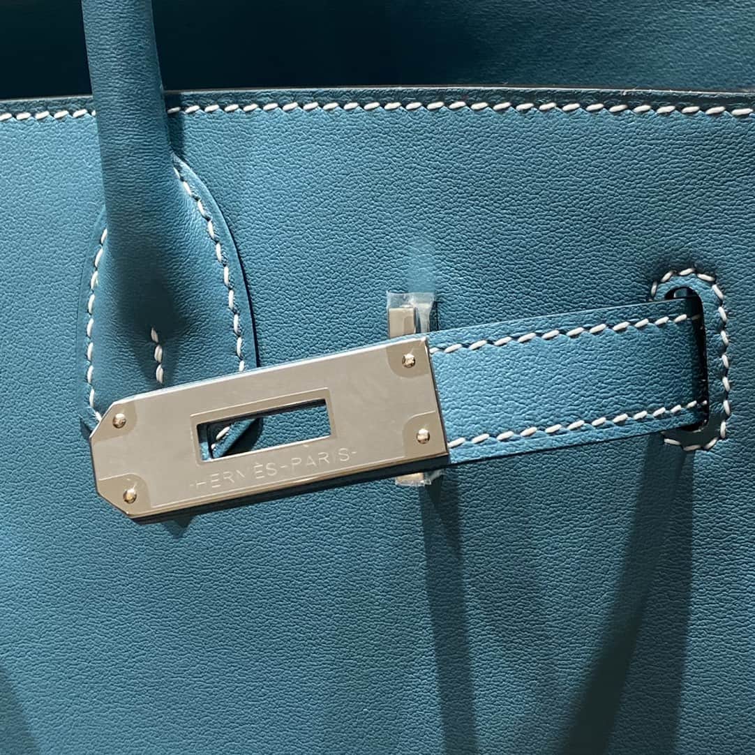Hermes Shoulder Birkin 29 Swift leather Denim Fonce & Silver Metal WAX High