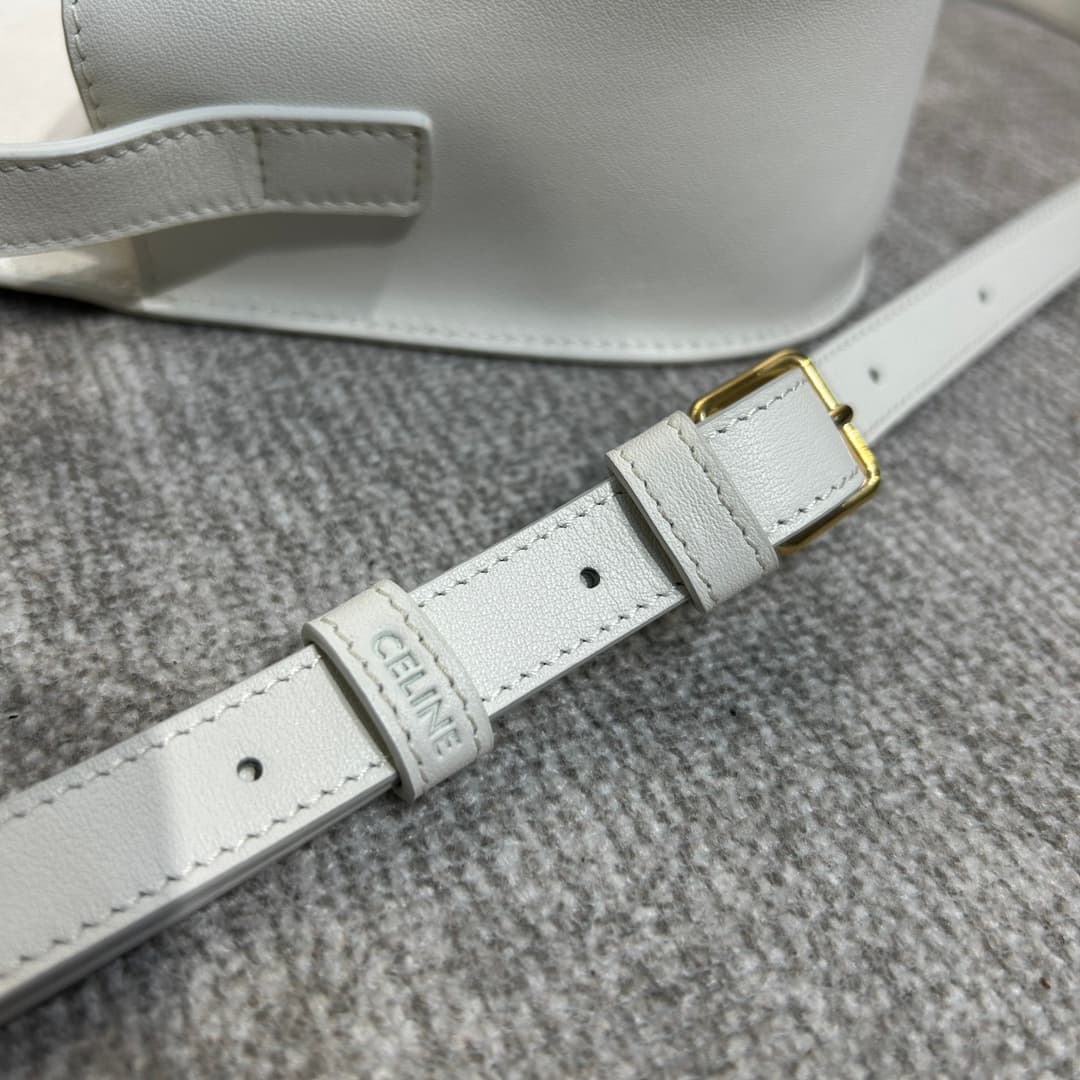 CELINE Folco Cuir Triomphe Shoulder Bag in White Calfskin Leather High