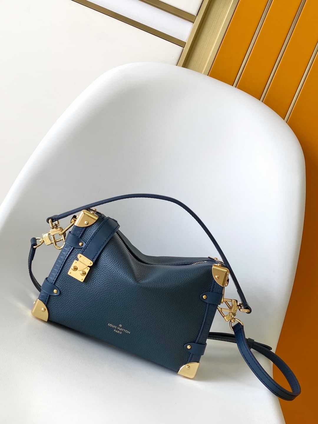Louis Vuitton Side Trunk MM Navy Calfskin leather M15226 High