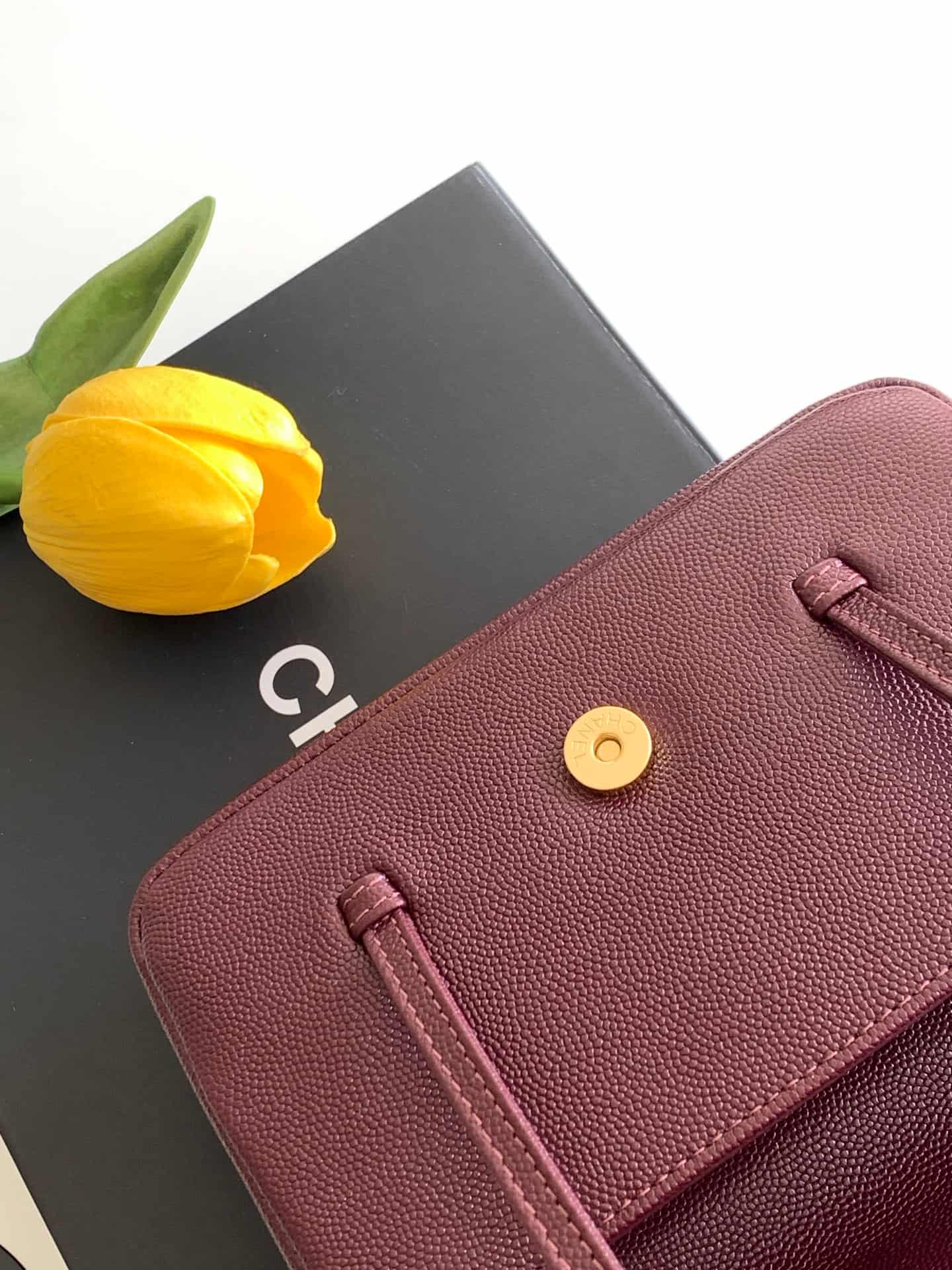 Chanel Clutch with Leather Strap Grained Shiny Calfskin & Gold-Tone Metal Claret AP5068 A