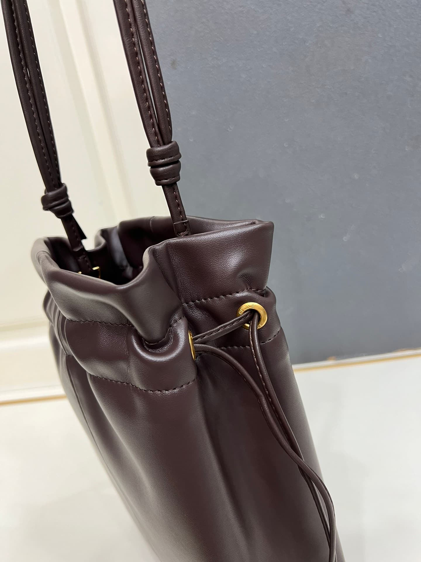 Celine SMALL CRYSTAL POUCH IN LAMBSKIN Dark Brown High