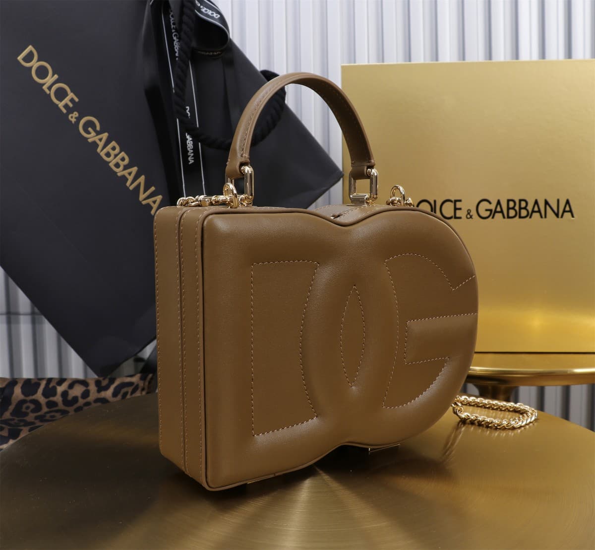 Dolce & Gabbana dark brown leather DG Logo handbag high