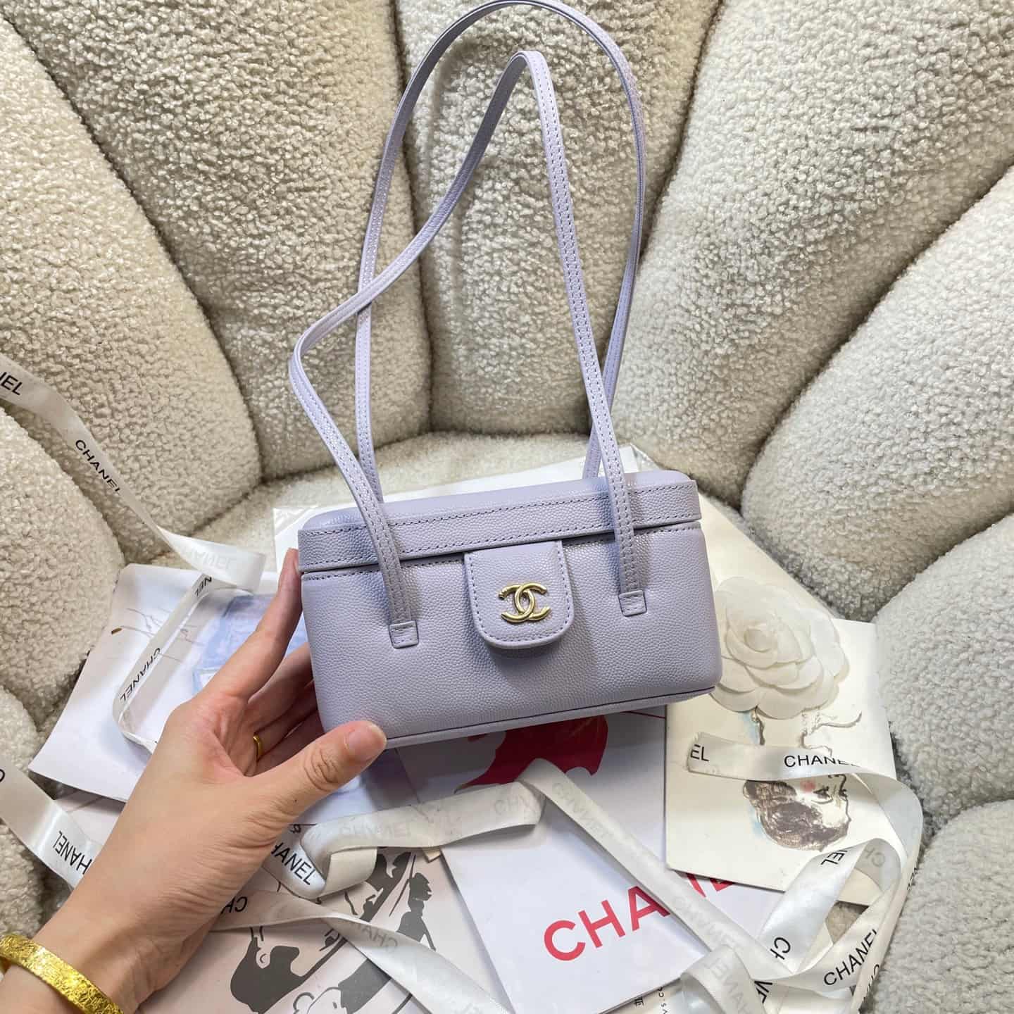Chanel Long Vanity with Leather Strap Grained Shiny Calfskin & Gold-Tone Metal Purple AP5067 A
