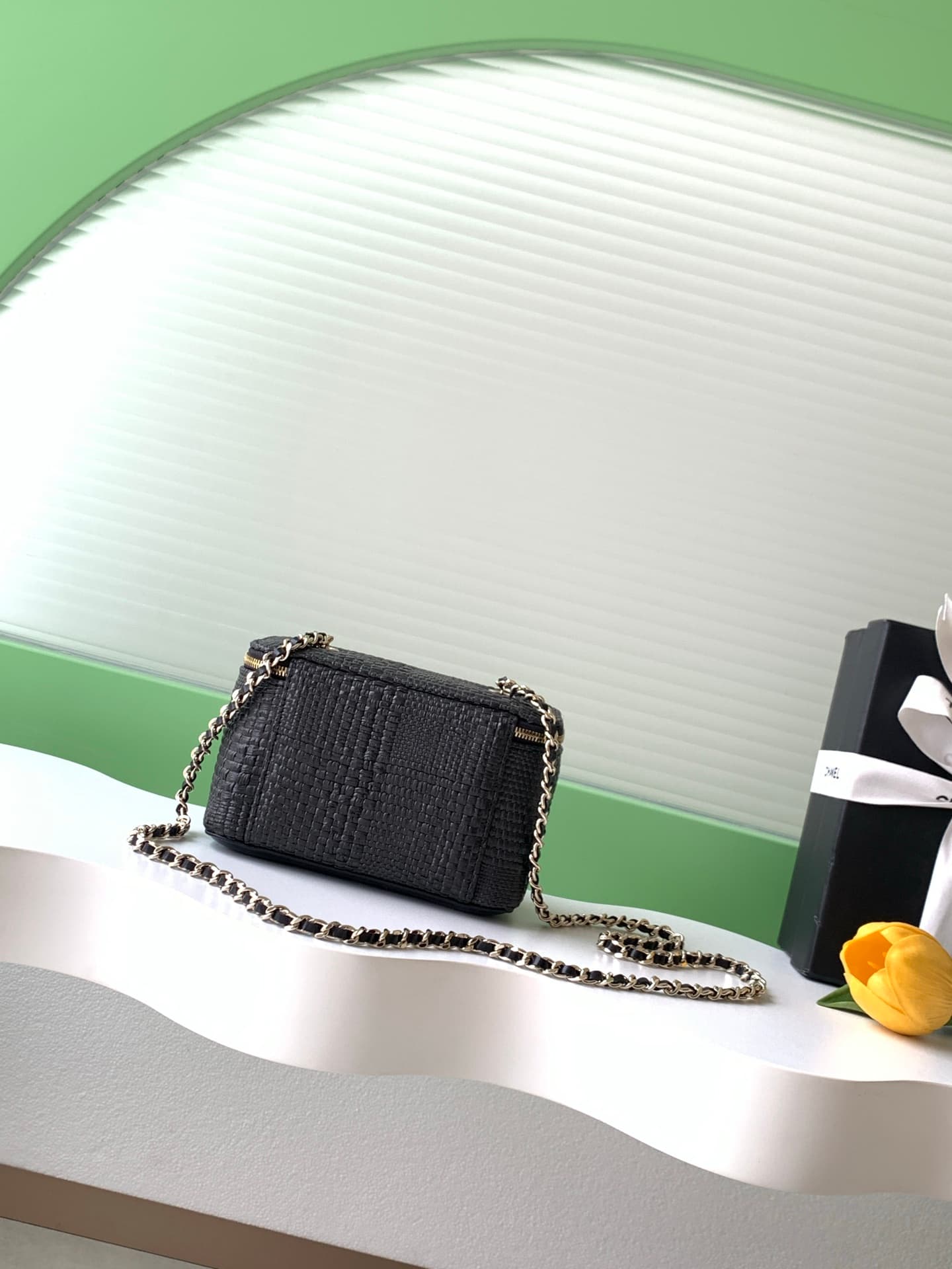 Chanel Classic Long Vanity with Chain Braided Raffia & Gold-Tone Metal Black AP1341 High