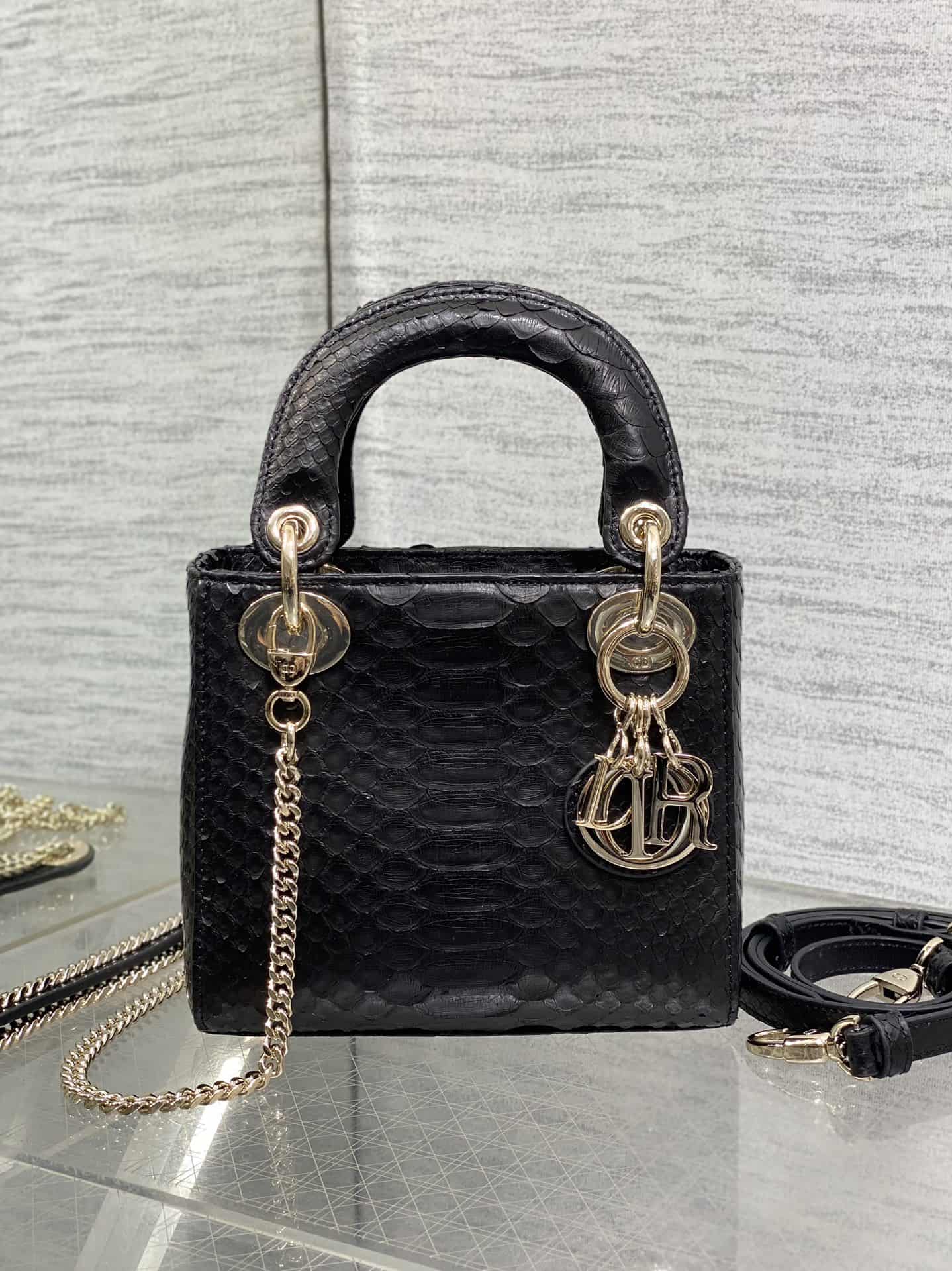 MINI LADY Dior BAG Cannage Python Gold-tone Metal High