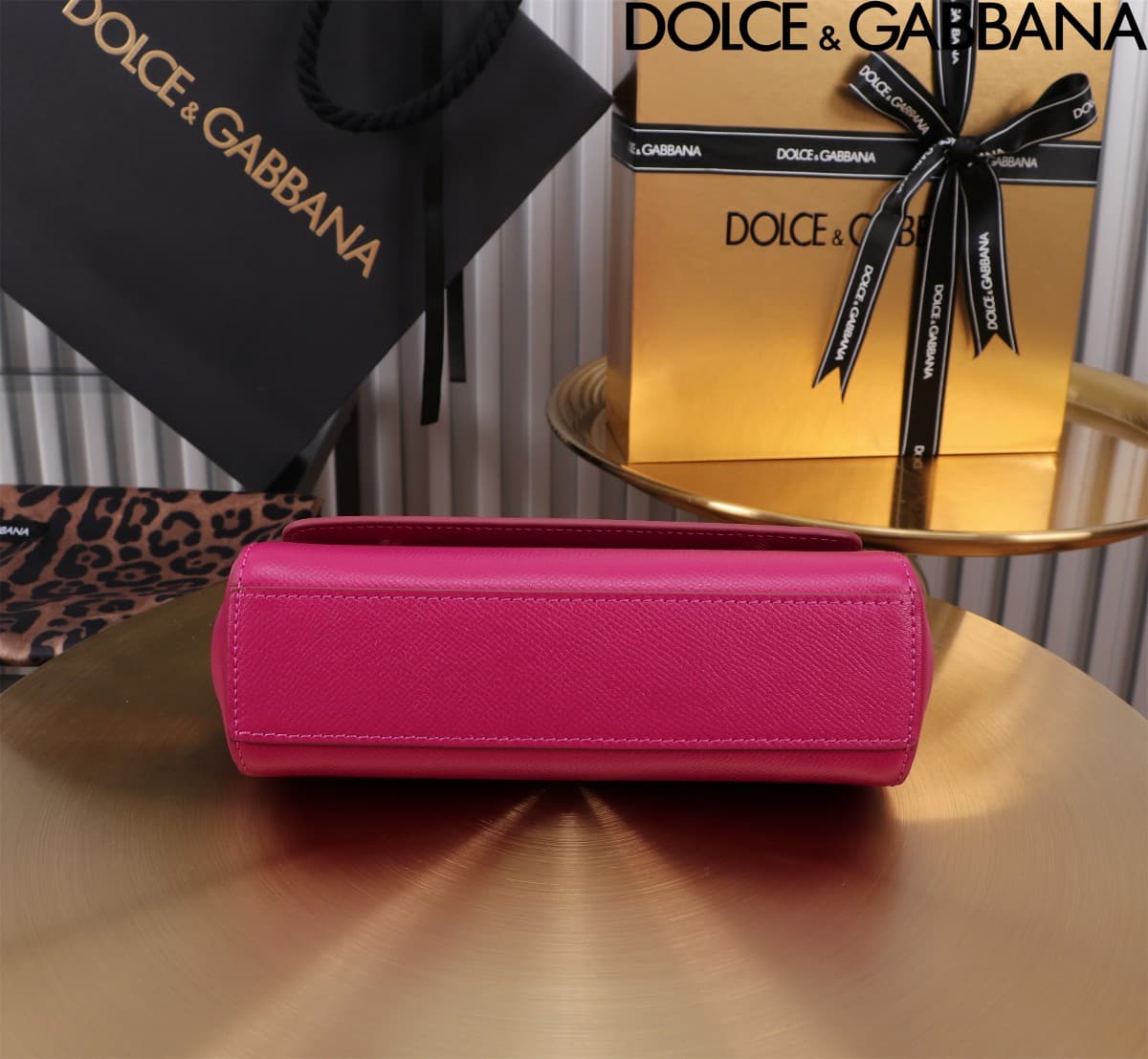 Dolce & Gabbana Miss Sicily top handle bag calfskin leather Plum Red High