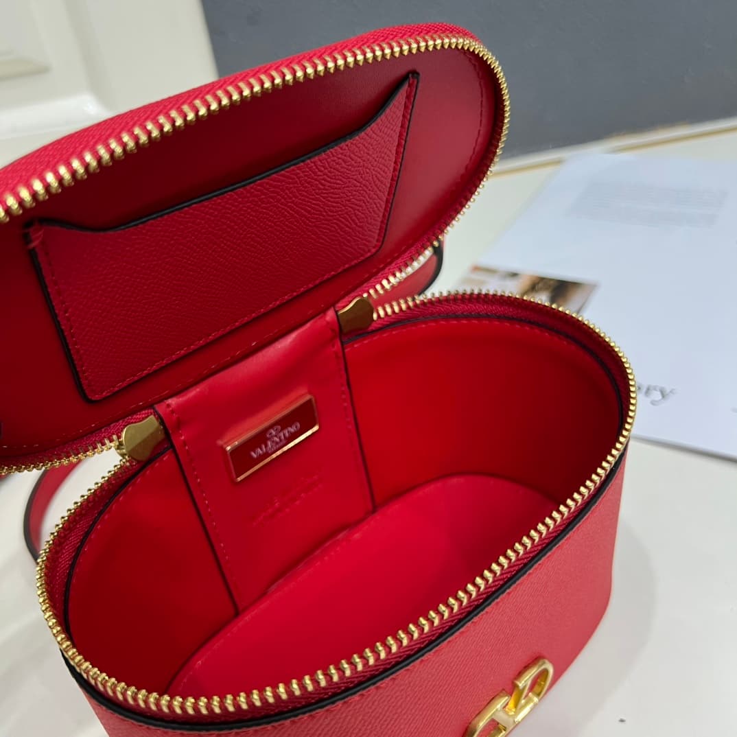 Valentino Garavani VLogo Signature Mini Vanity Bag in Red Calfskin Mid