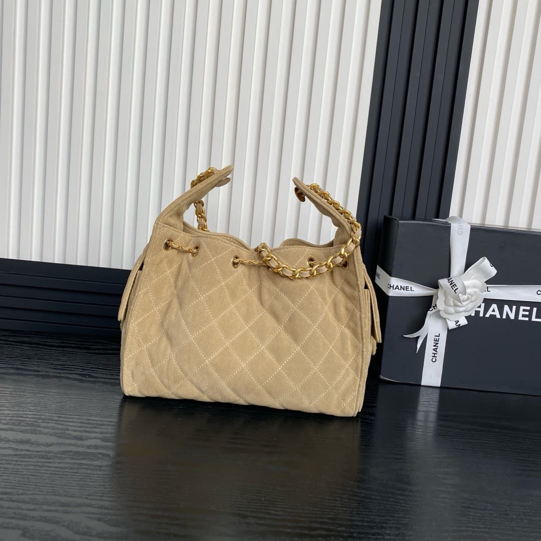 Chanel 25 Small Hobo handbag AS5293 Suede & gold-tone metal Camel A