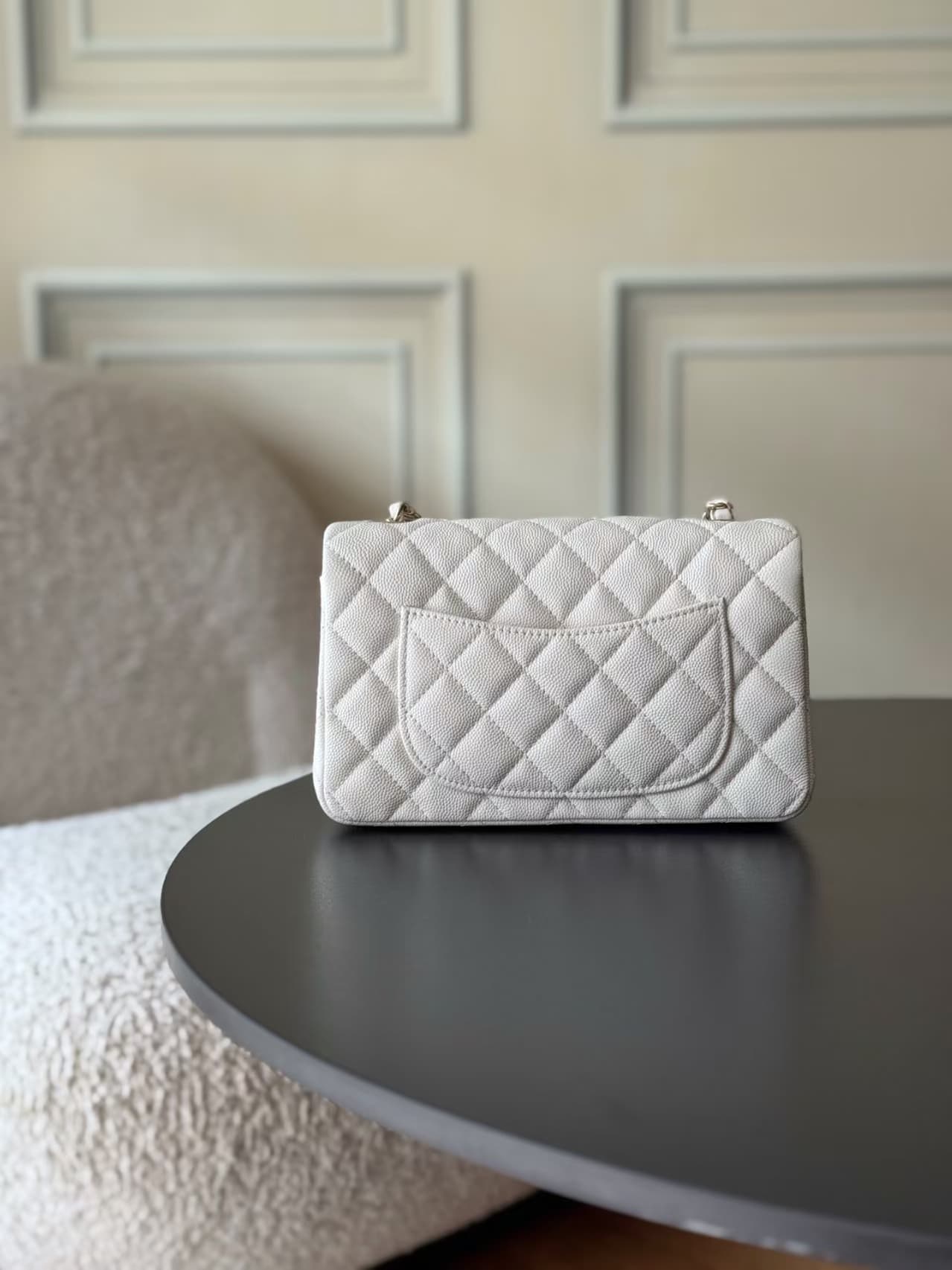 CHANEL Mini Classic Handbag Grained Calfskin & Gold-tone Metal A69900 White TOP