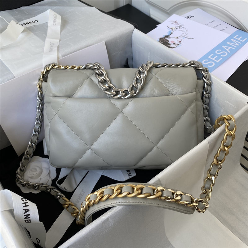 Chanel 19 Flap Bag Lambskin Grey Silver High