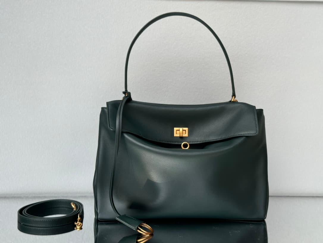 Balenciaga Rodeo Medium Bag in Pine Green Leather With Gold-Tone Metal TOP