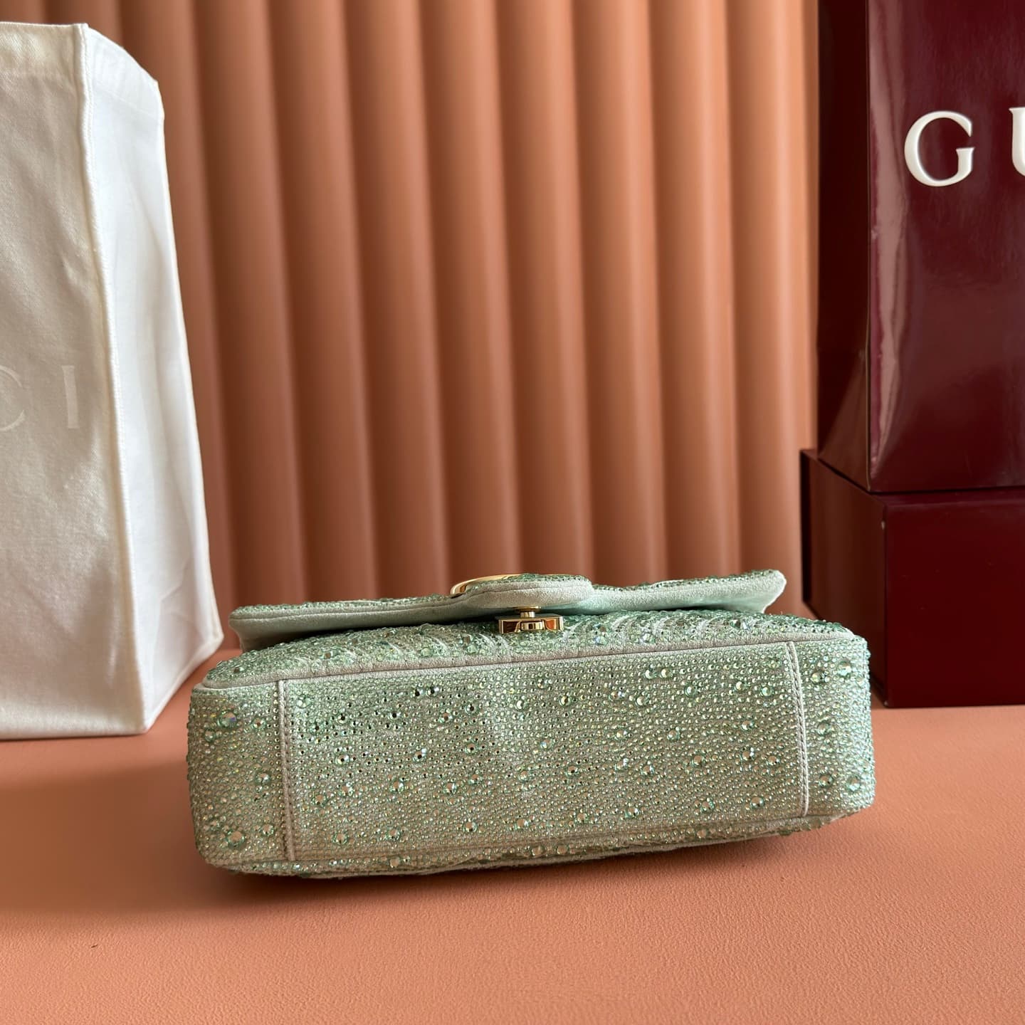 Gucci GG Marmont Shoulder Bag Green / Crystal 837267 High