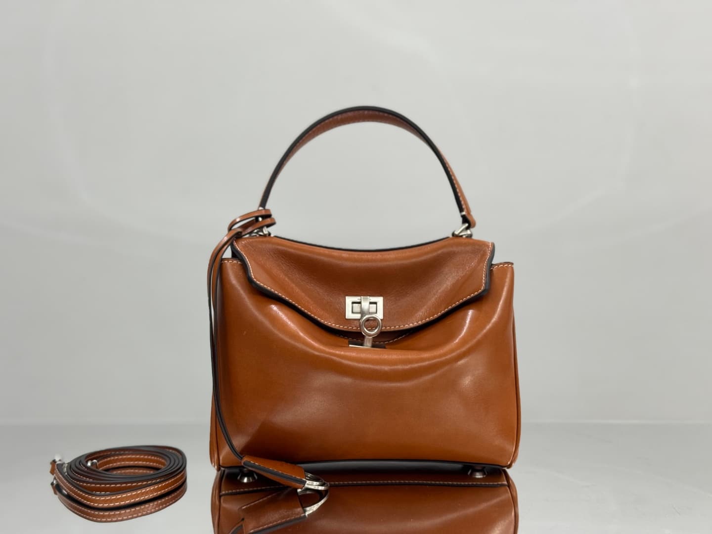 Balenciaga Rodeo Mini Bag in Tan Leather With Silver-Tone Metal TOP