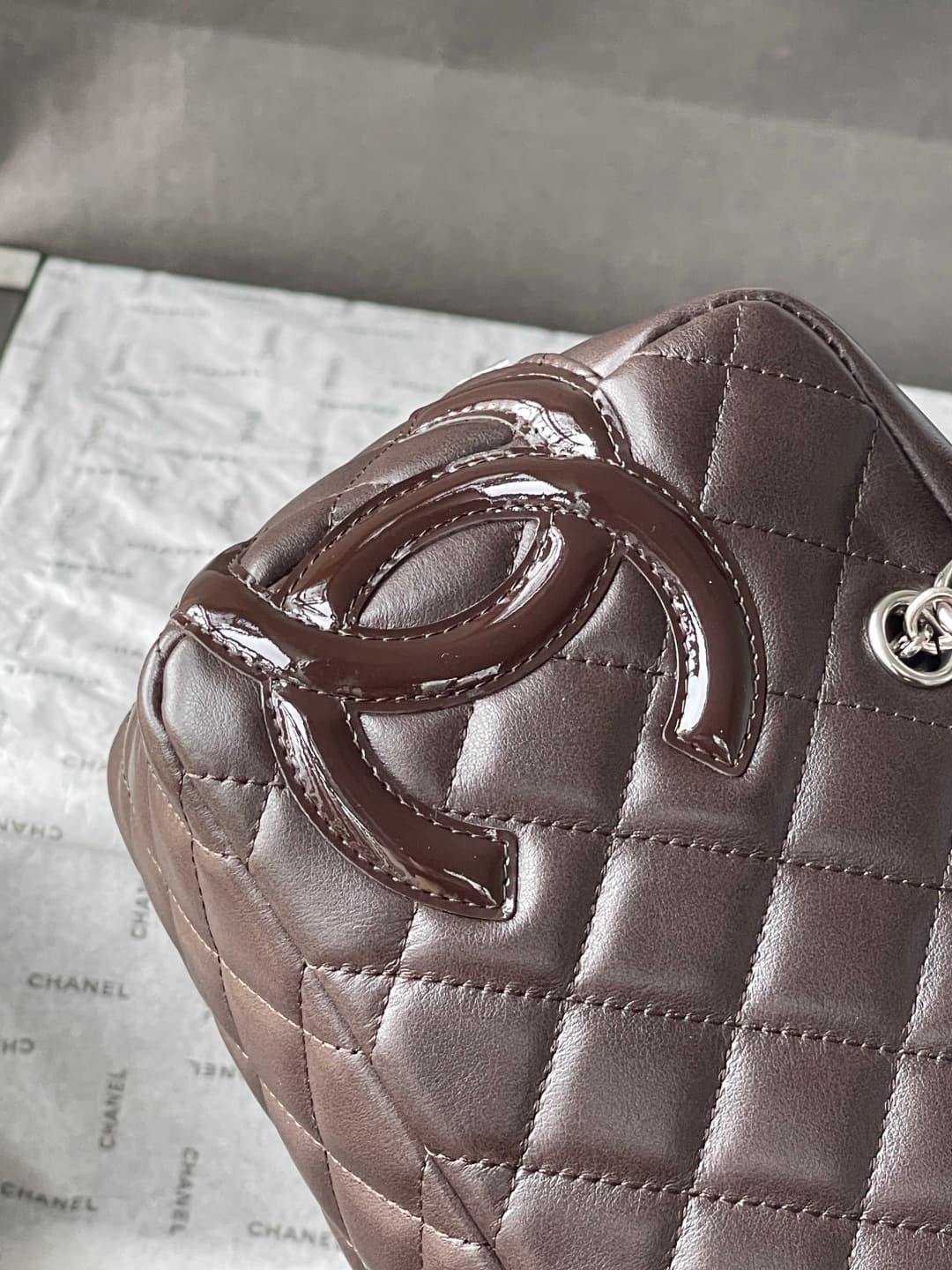 Chanel Cambon Ligne Bowler bag Calfskin & Silver-Tone Metal AS25172 Dark Brown High