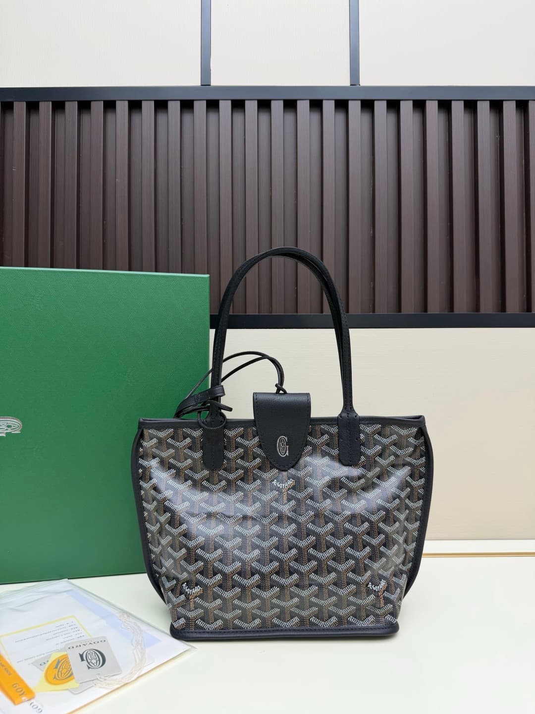 Goyard Mini Anjou Tote Goyardine Canvas with White Painted Mascot Black High