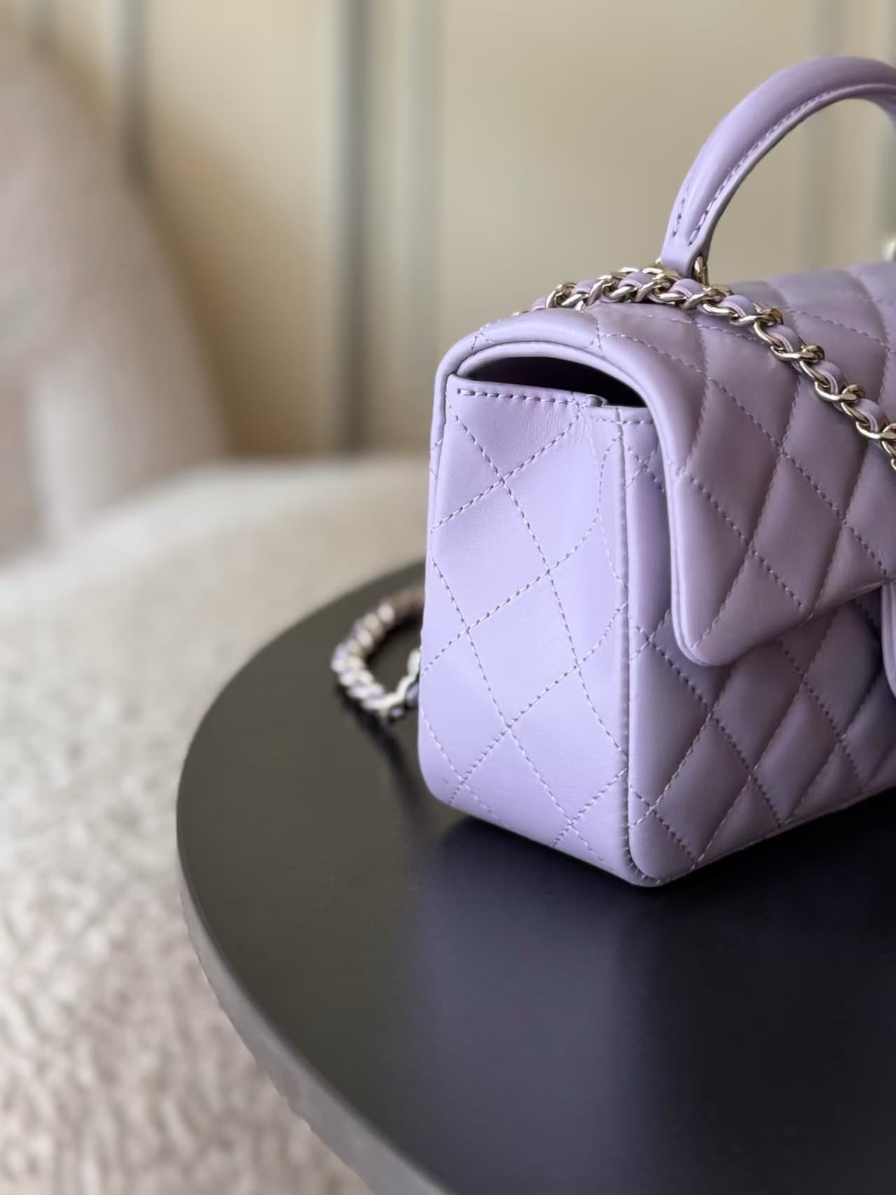 Chanel Mini Classic Handbag Lambskin & Gold-Tone Metal AS2431 Purple TOP