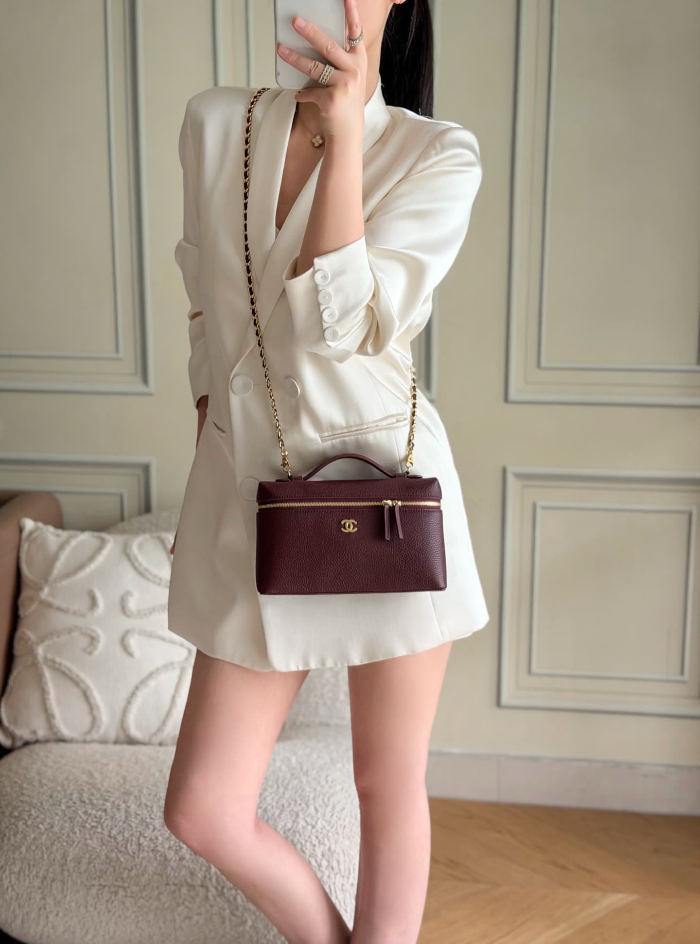 Chanel Large Vanity with chain Grained Calfskin & Gold-Tone Metal Burgundy AS5347 A