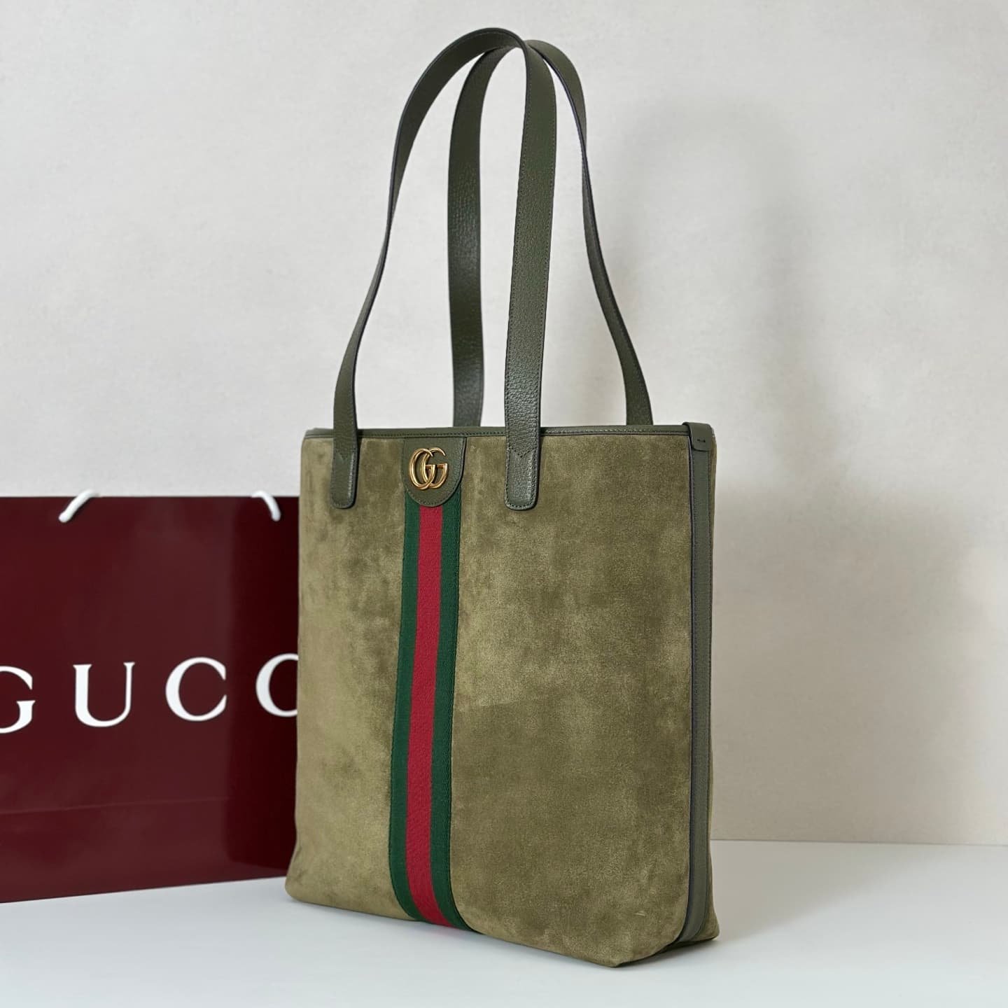 Gucci Ophidia medium tote bag 834465 dark green suede High