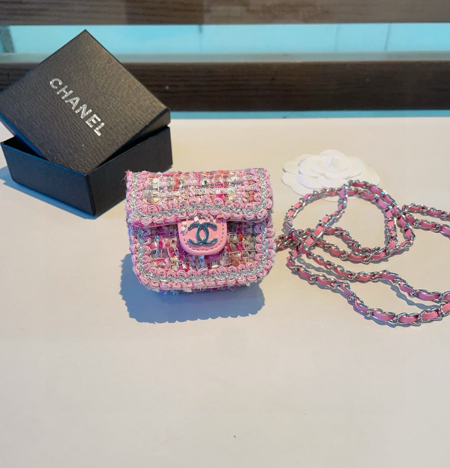 Chanel tweed interwoven chain AirPods cases