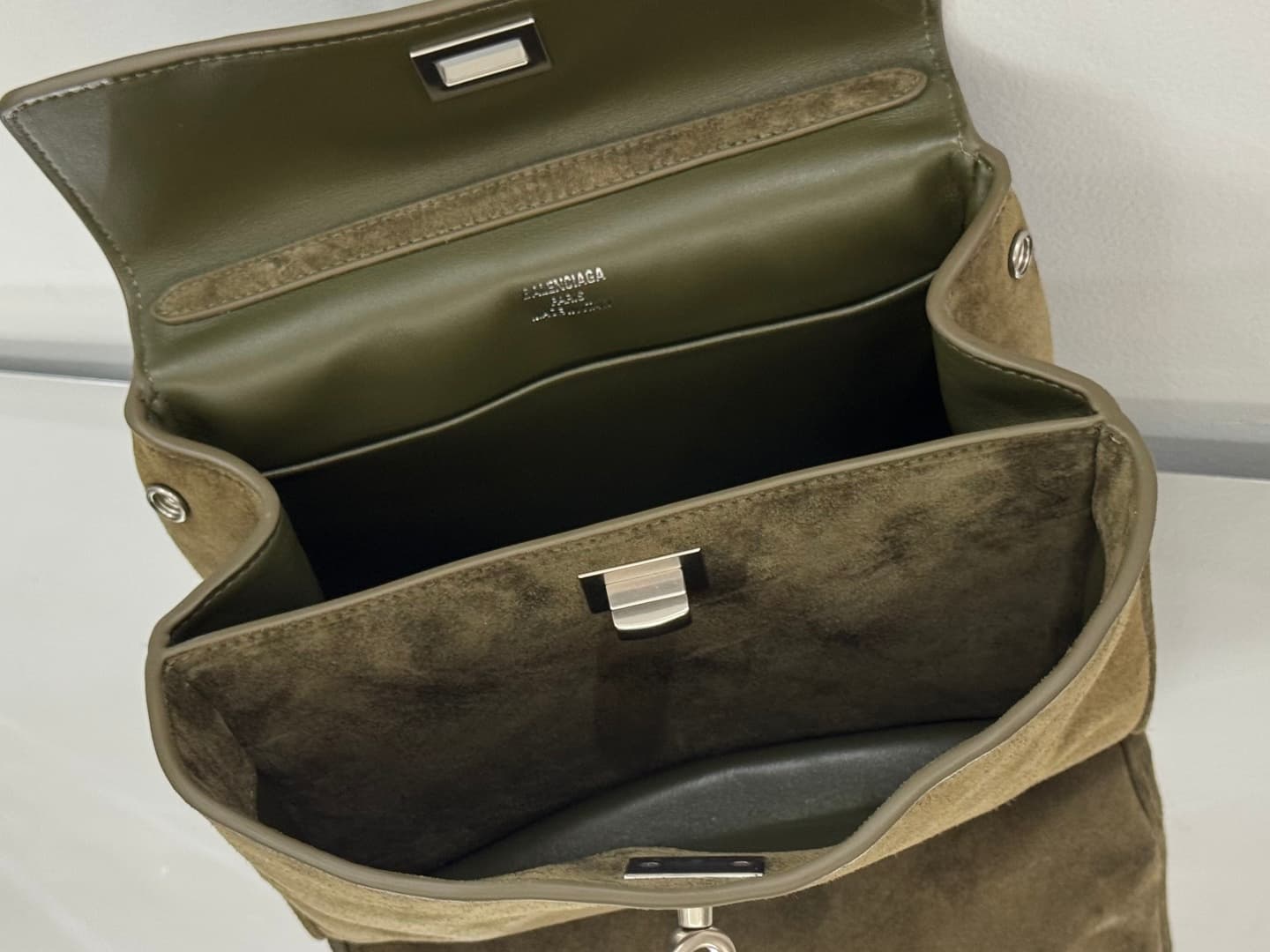 Balenciaga Rodeo Mini Bag in Khaki Waxed Suede Calfskin With Silver-Tone Metal TOP