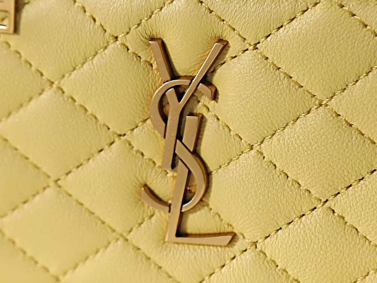 Saint Laurent Gaby mini lambskin vanity bag in light yellow high