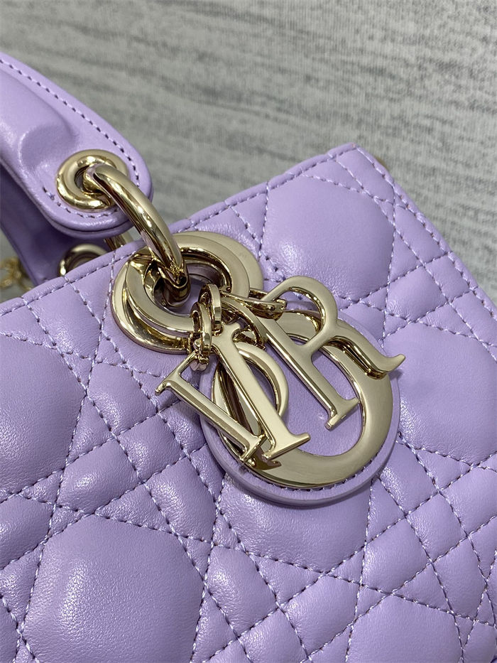 LADY D-JOY BAG SMALL Cannage Lambskin Lilac High