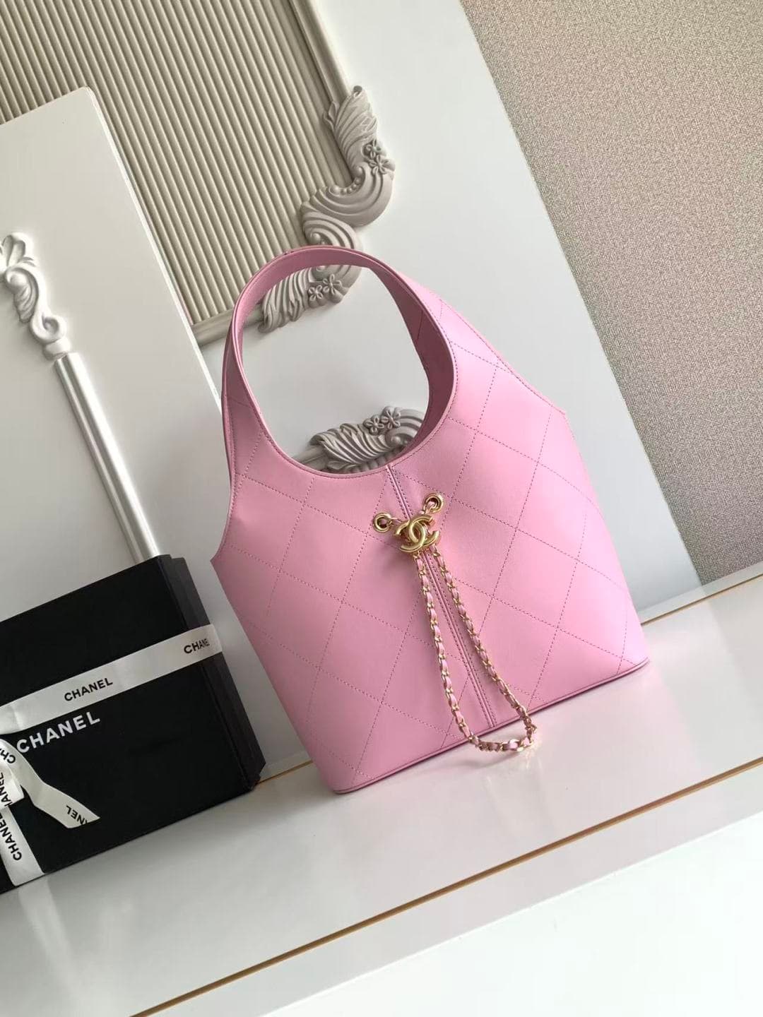 Chanel Medium Shopping Bag Pink Leather & Gold-Tone Metal AS6108 A