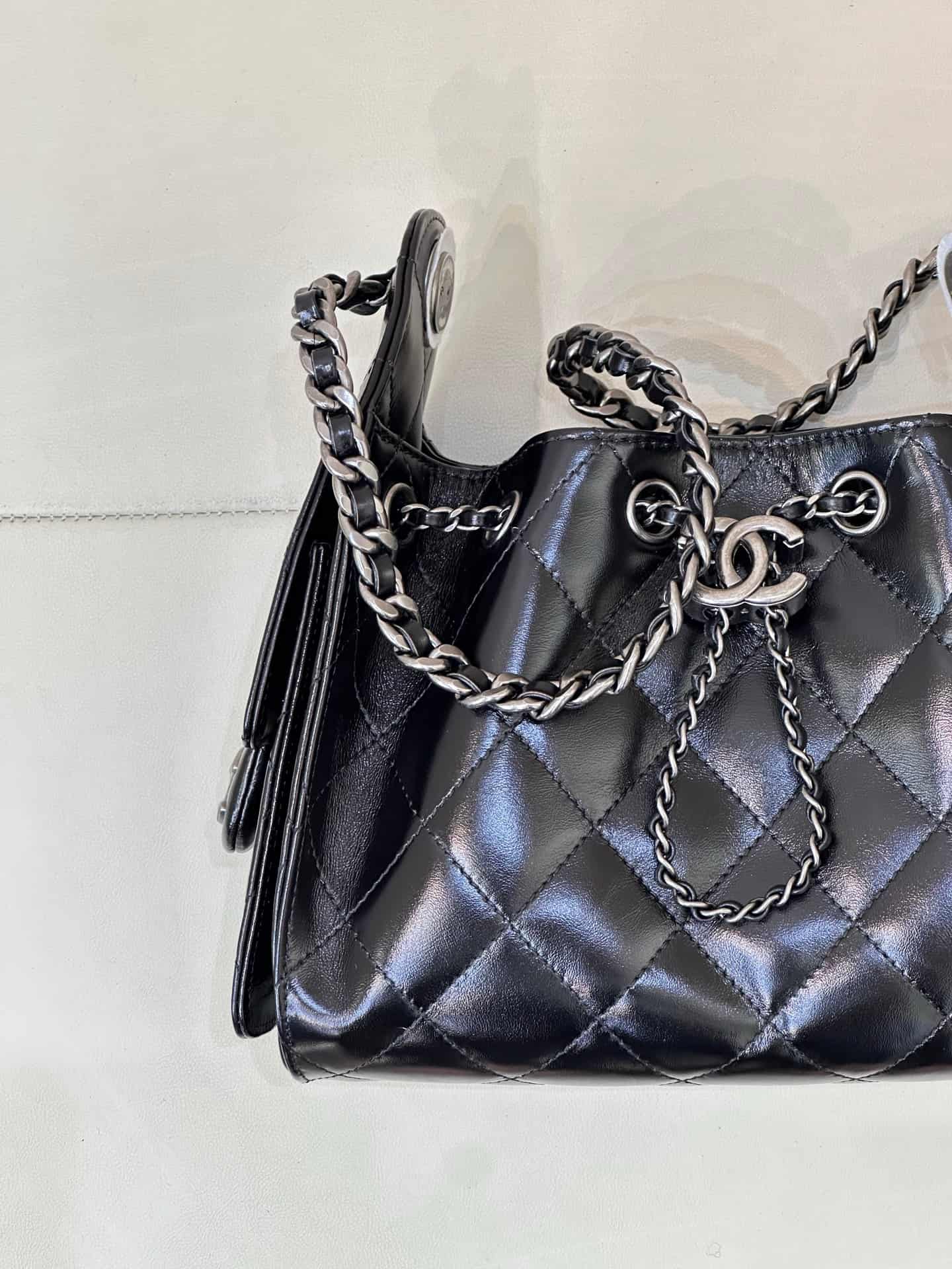 CHANEL 25 Mini Handbag AS5631 Shiny Calfskin & Silver-tone Metal Black TOP