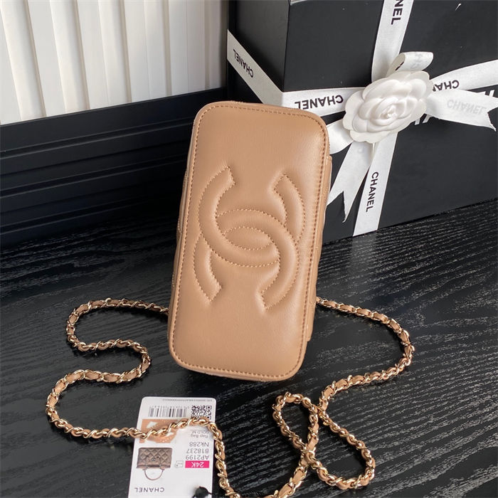 Chanel VANITY WITH CHAIN AP2199 Patent Calfskin Gold-Tone Metal Beige High