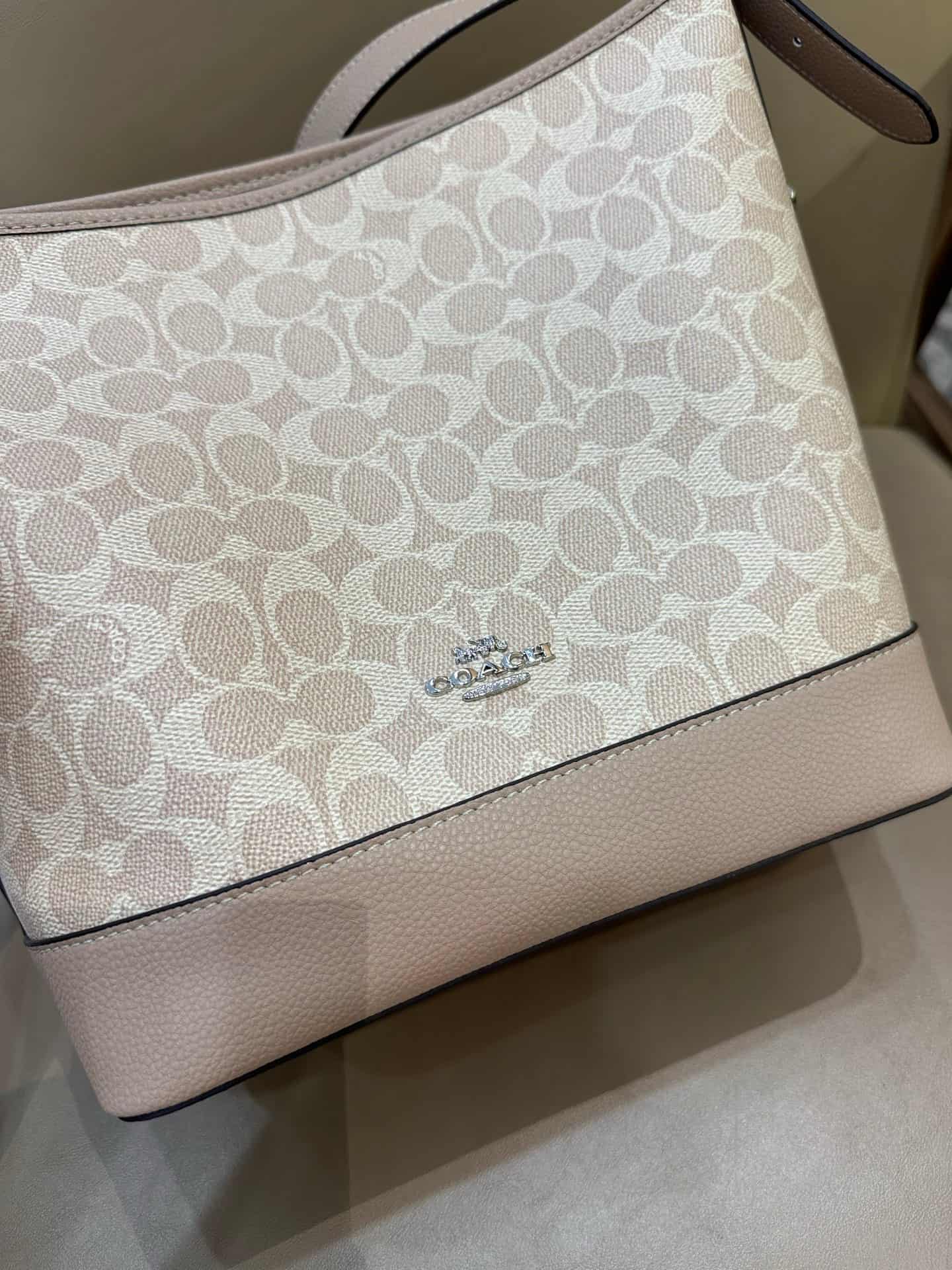 Coach Jude Duffle Bag in Signature Canvas with Sand Taupe Leather High