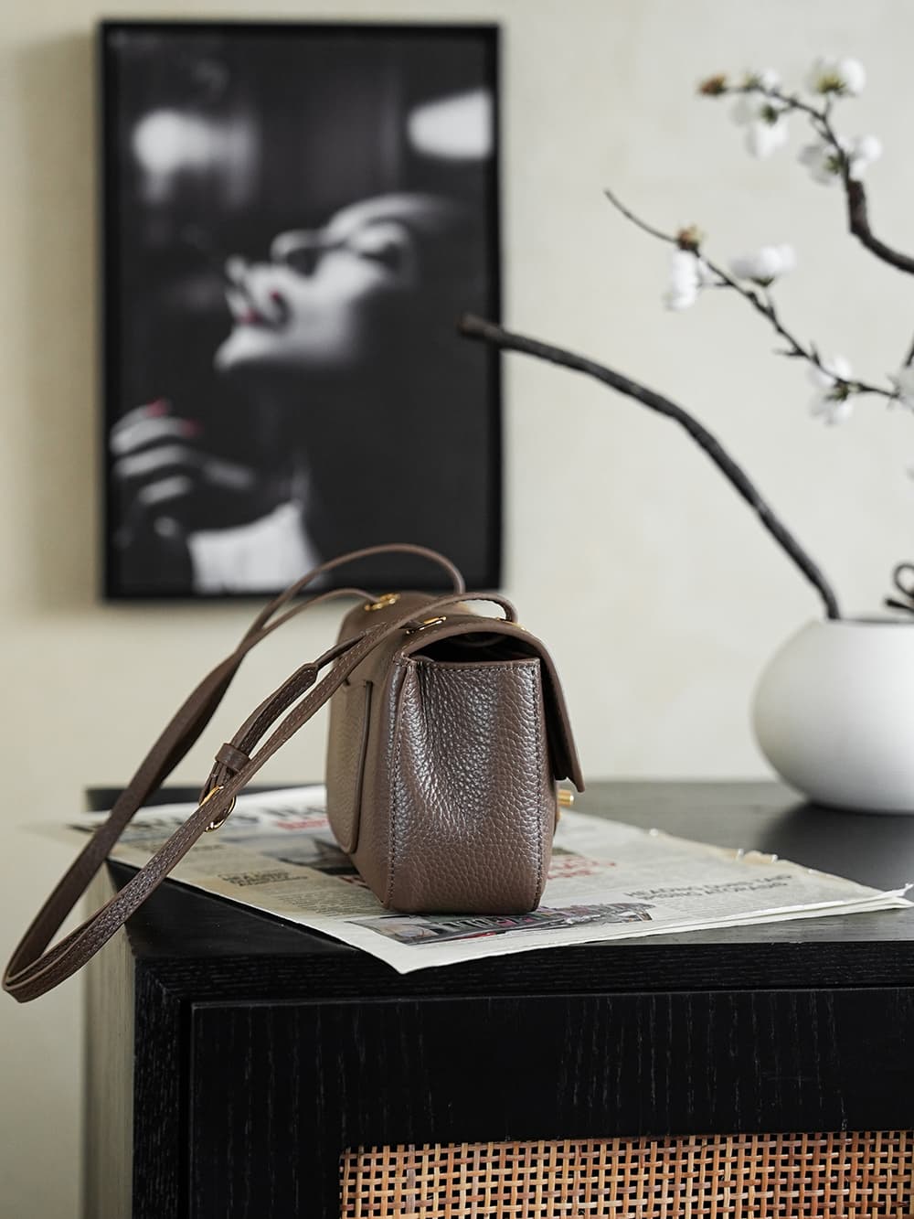 CHANEL Mini flap bag Grained Calfskin&Gold-tone metal Brown AS6573 A